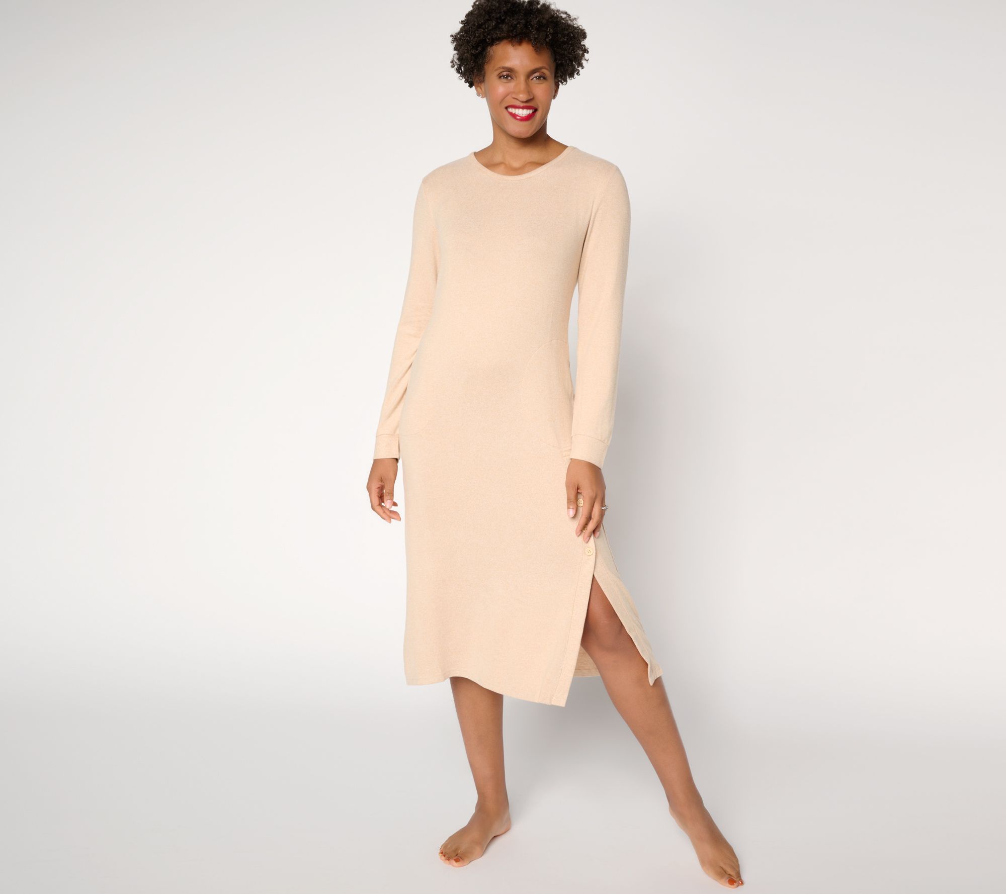 MUK LUKS Ribbed Butterknit Button Detail Lounge Dress