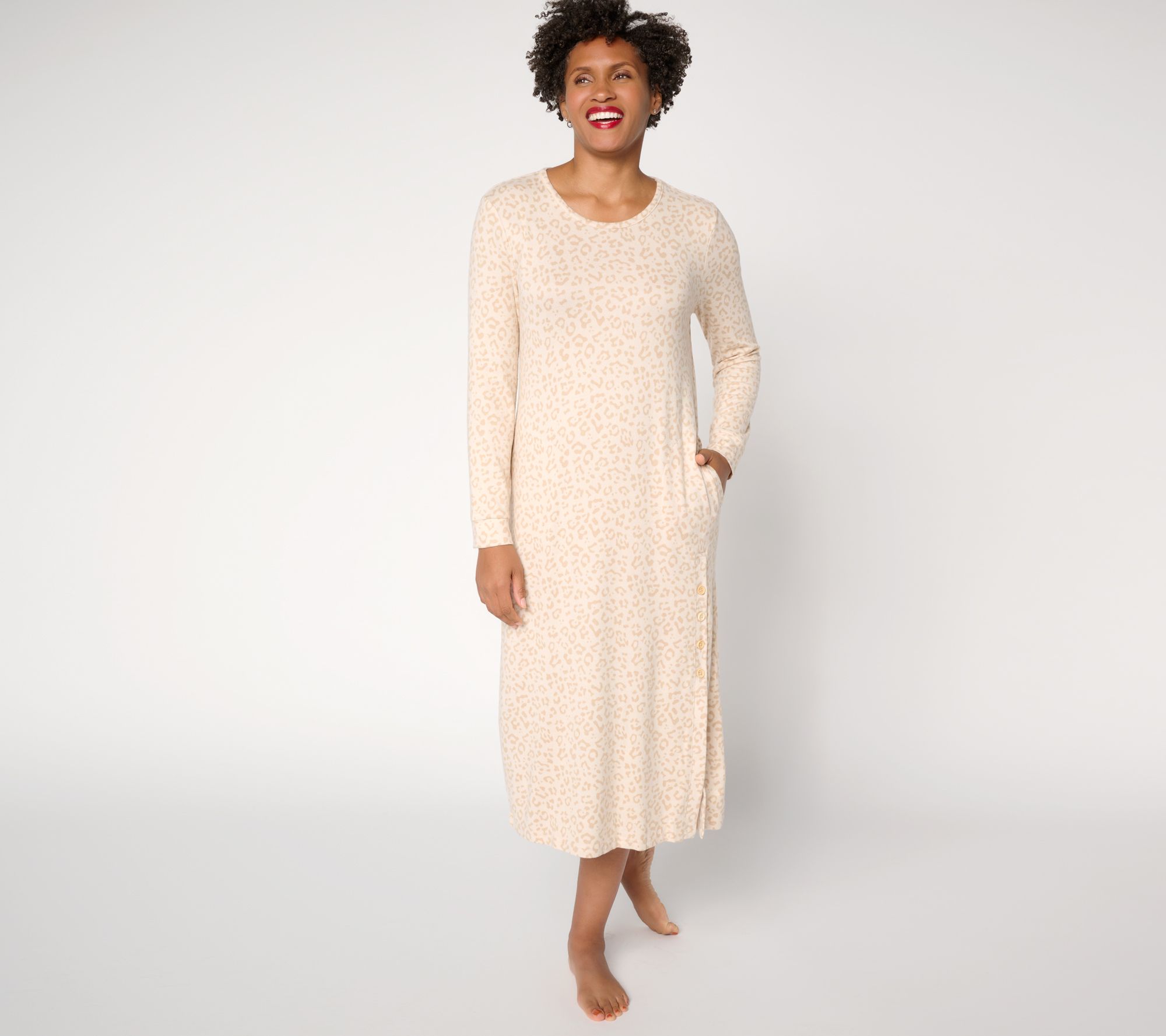 MUK LUKS Ribbed Butterknit Button Detail Lounge Dress