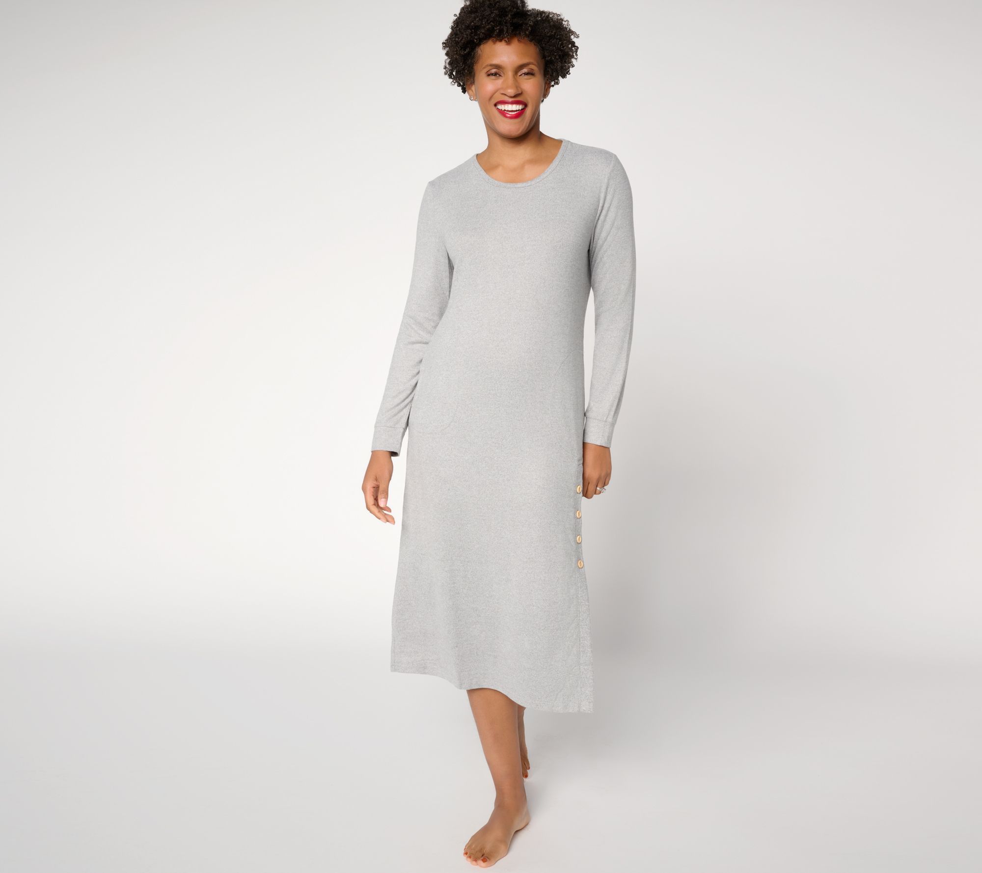 MUK LUKS Ribbed Butterknit Button Detail Lounge Dress