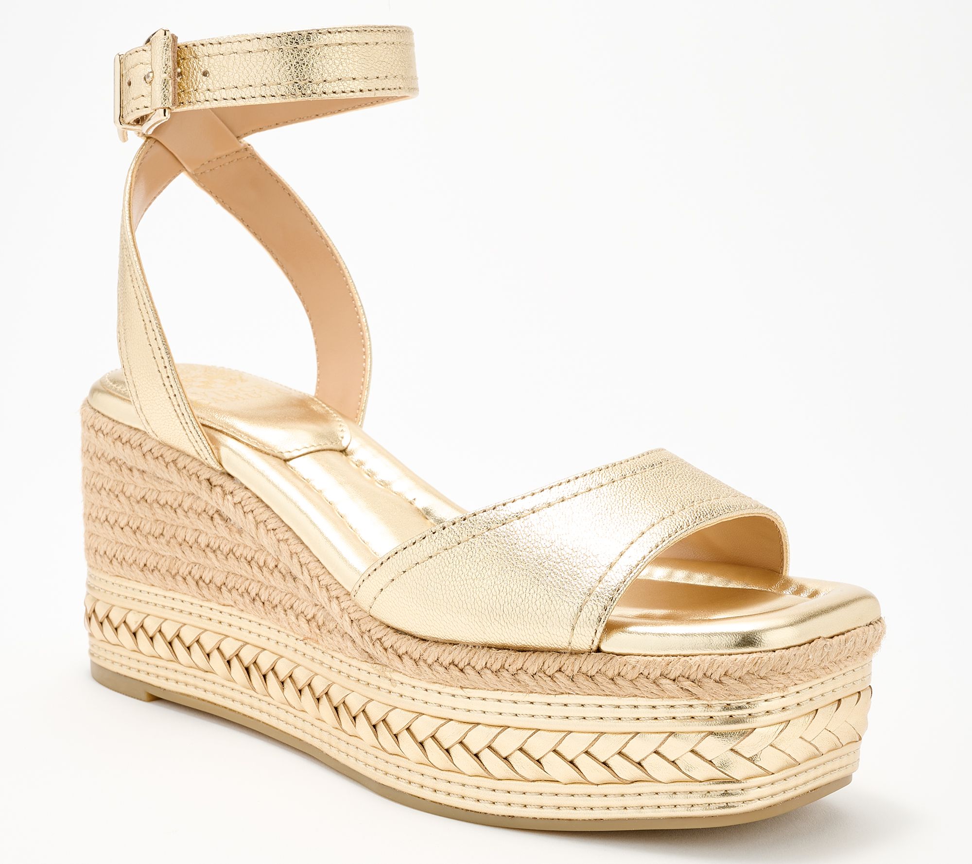 "As Is" Vince Camuto Adjust Leather Espadrille Wedges- Lilla