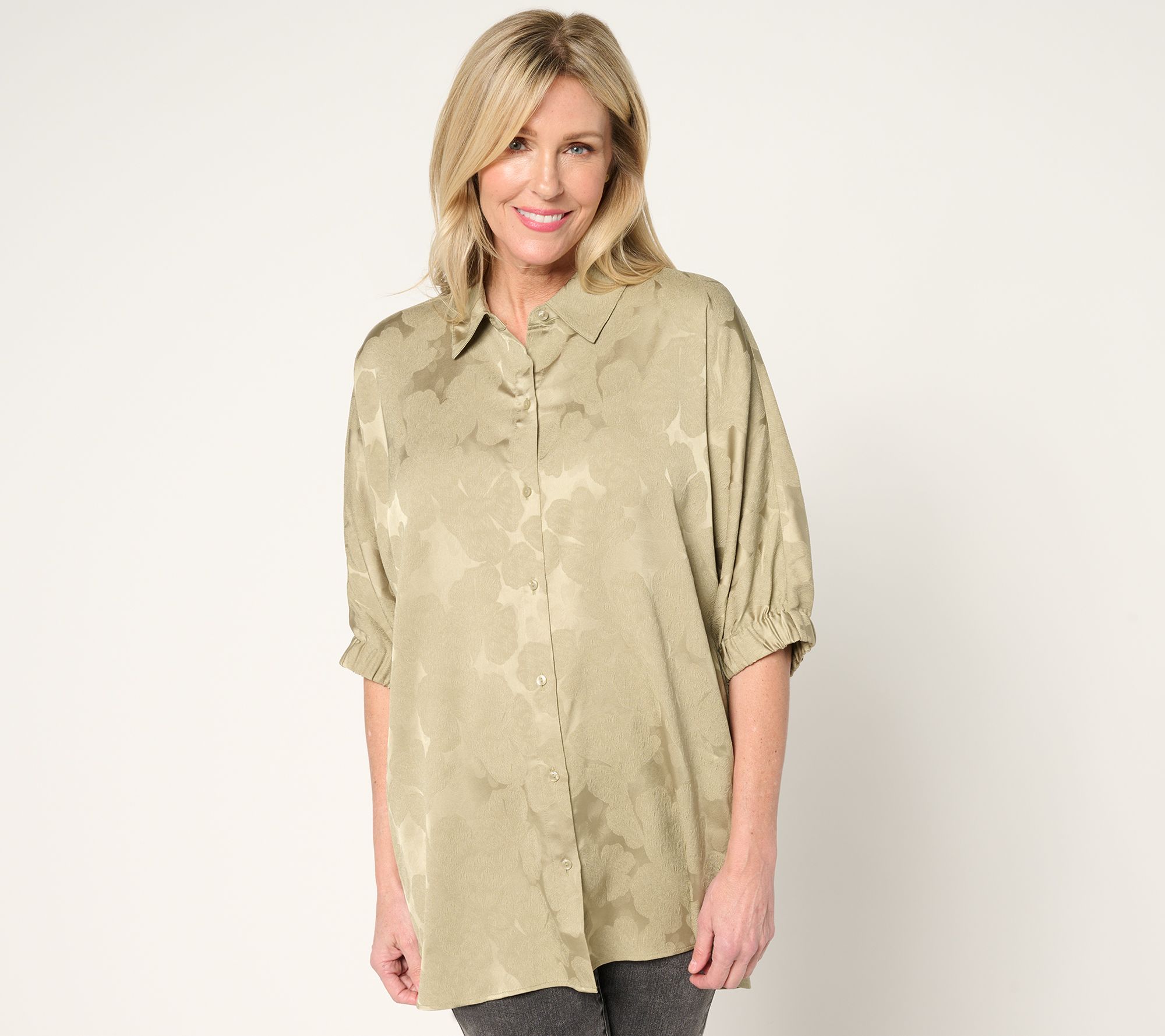 "As Is" LOGO by Lori Goldstein Jacquard Button Front Shirt