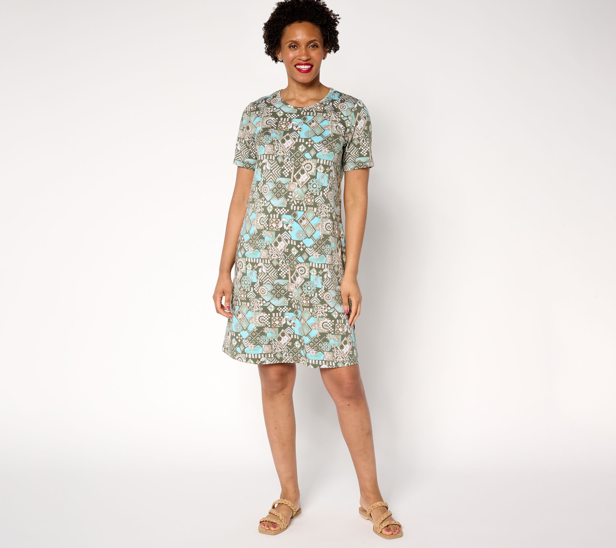 "As Is" Denim & Co. Regular Favorite Jersey Knee Length Printed Dress