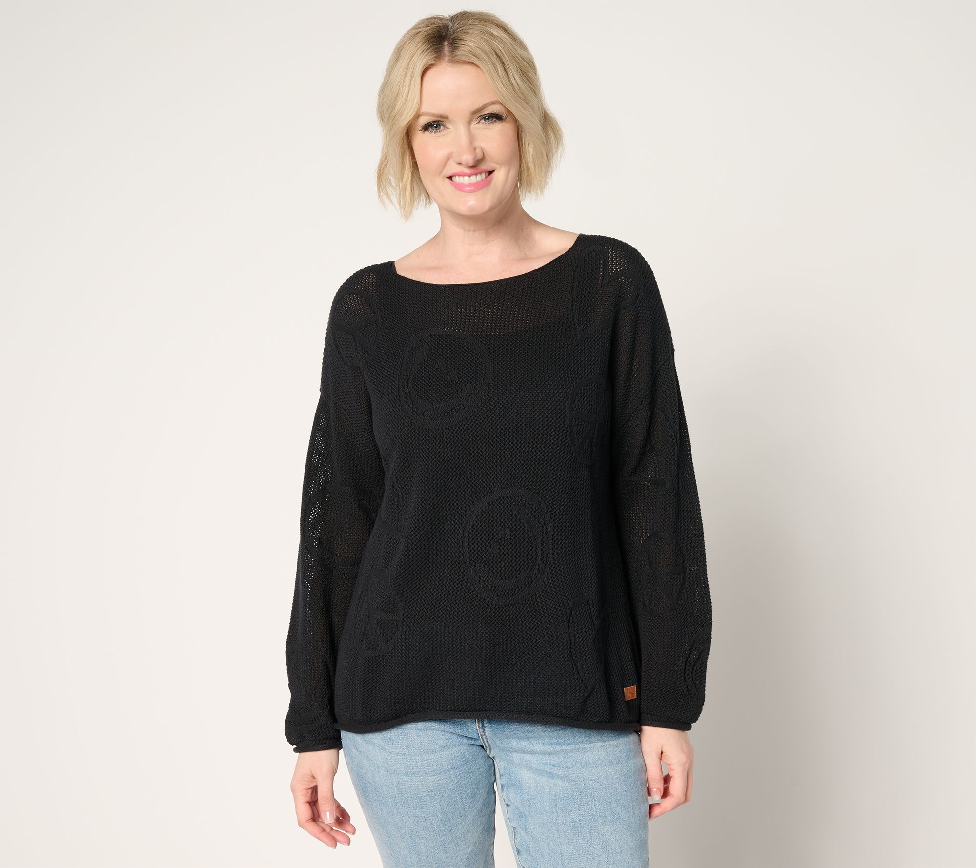 "As Is" Peace Love World Boheme Mixed Motif 100% Cotton Sweater