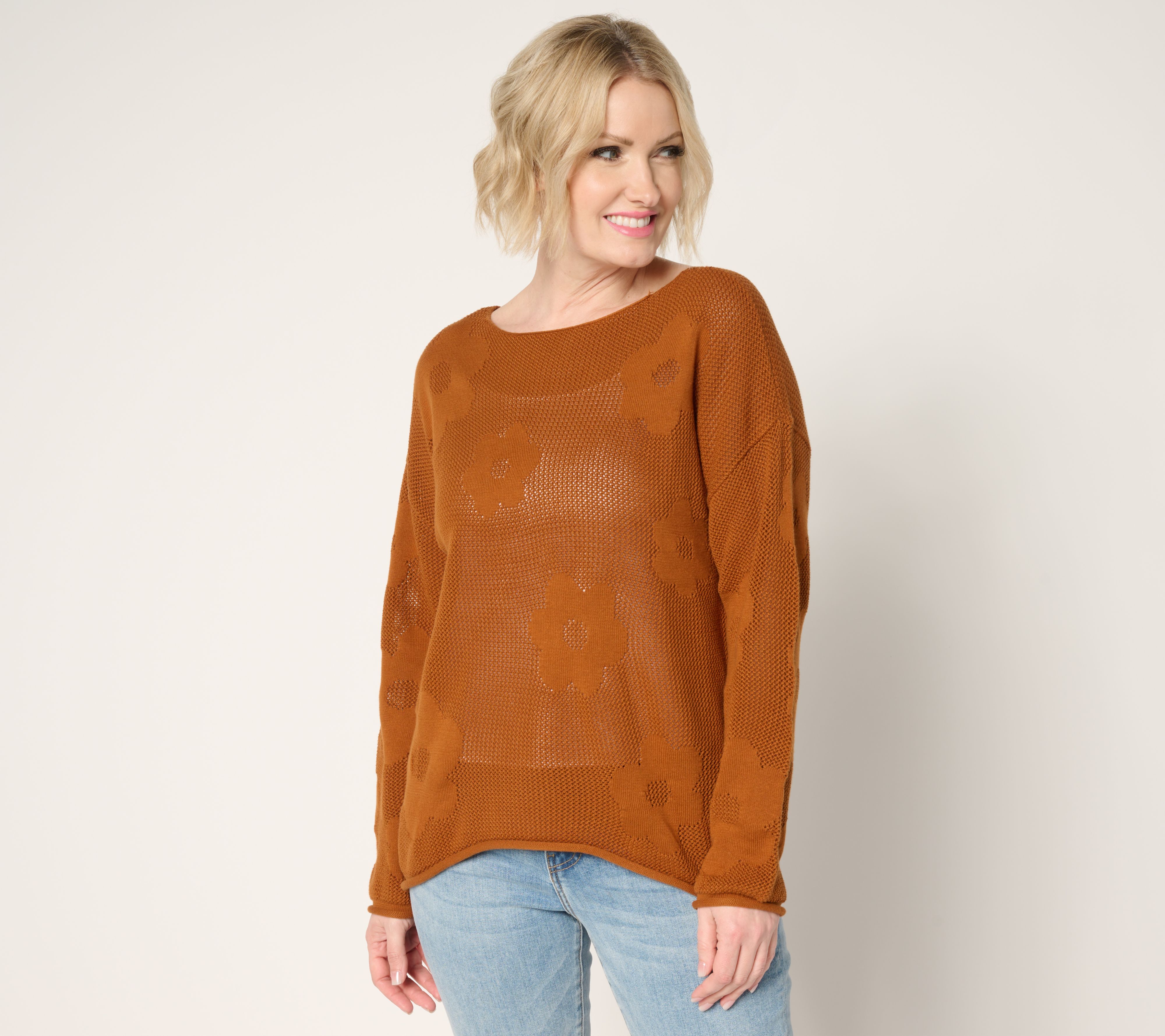 "As Is" Peace Love World Boheme Mixed Motif 100% Cotton Sweater