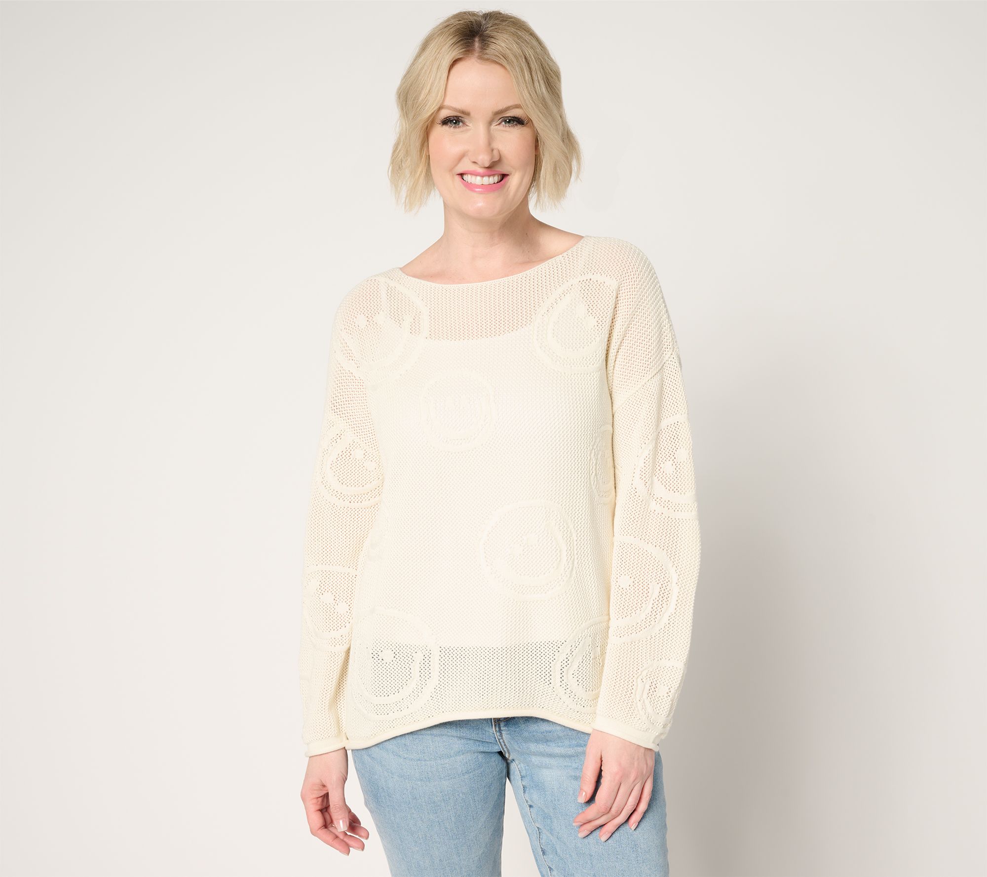 "As Is" Peace Love World Boheme Mixed Motif 100% Cotton Sweater