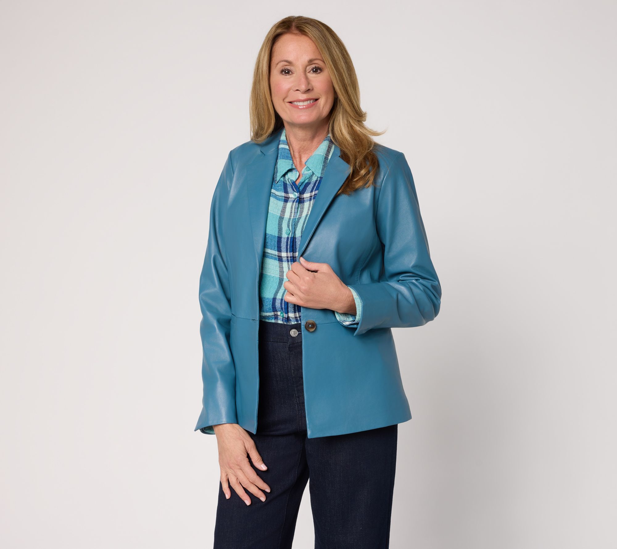 Denim & Co. Regular Lamb Leather Two Button Blazer