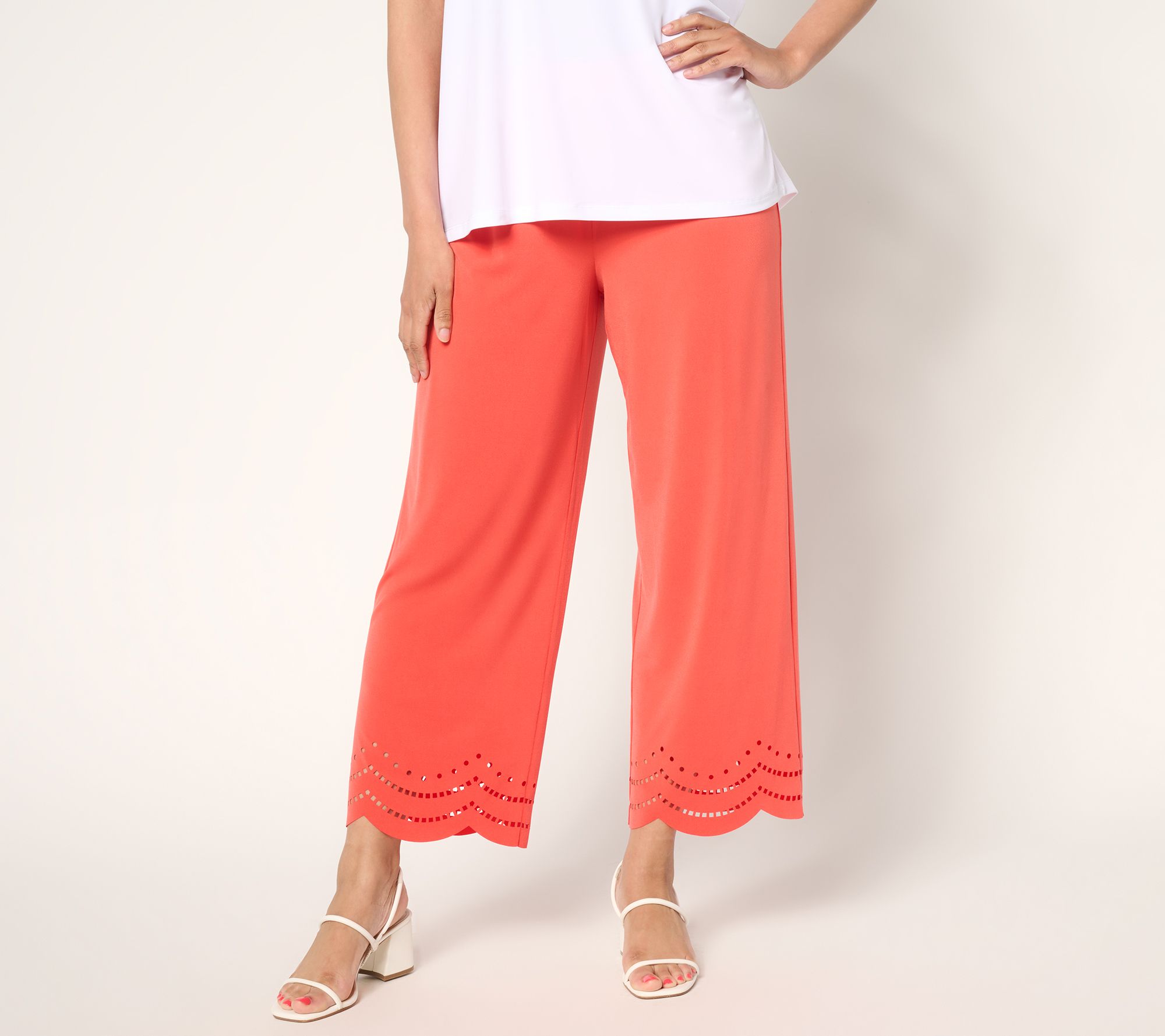 "As Is" Susan Graver Regular Liquid Knit Crop Pants with Laser Cut Hem