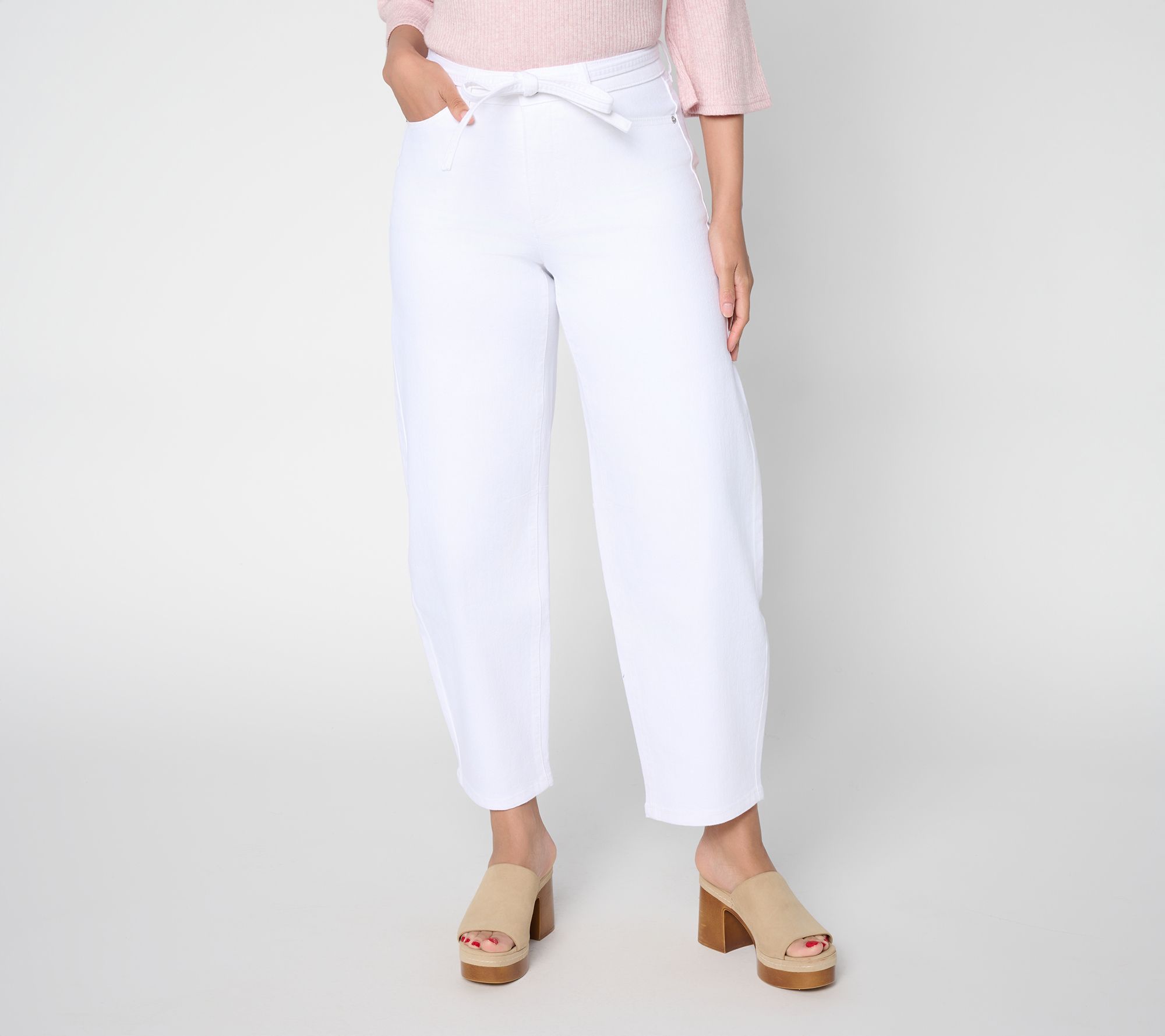 Me by Jennie Garth Petite White Slight Barrel Self-Tie Jean