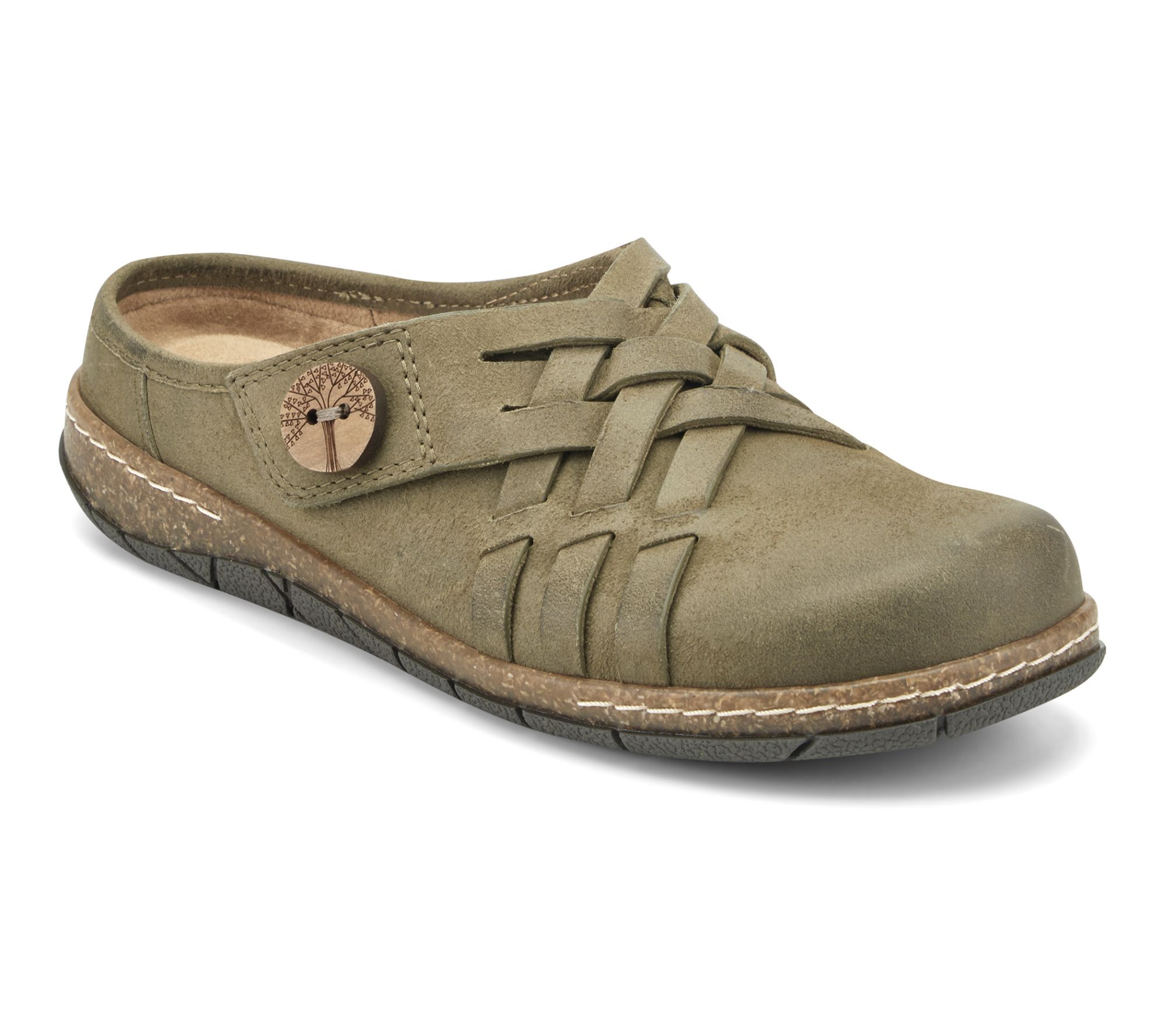 Earth Leather Clogs with Woven Details-Emis