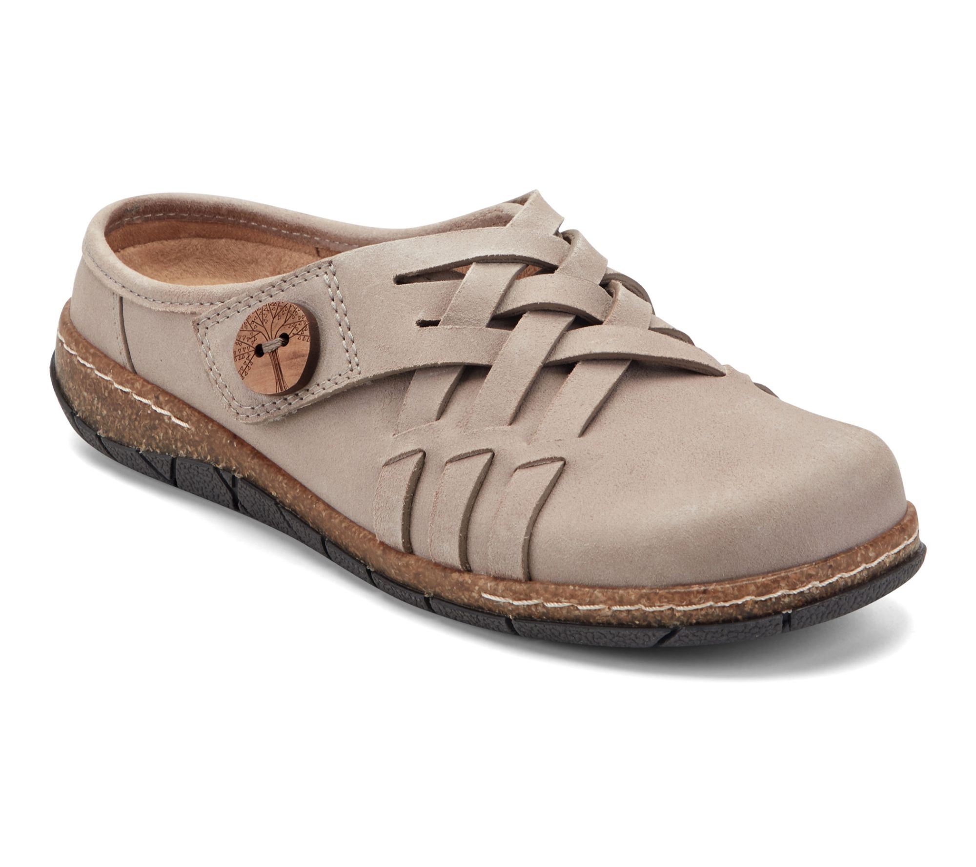 Earth Leather Clogs with Woven Details-Emis