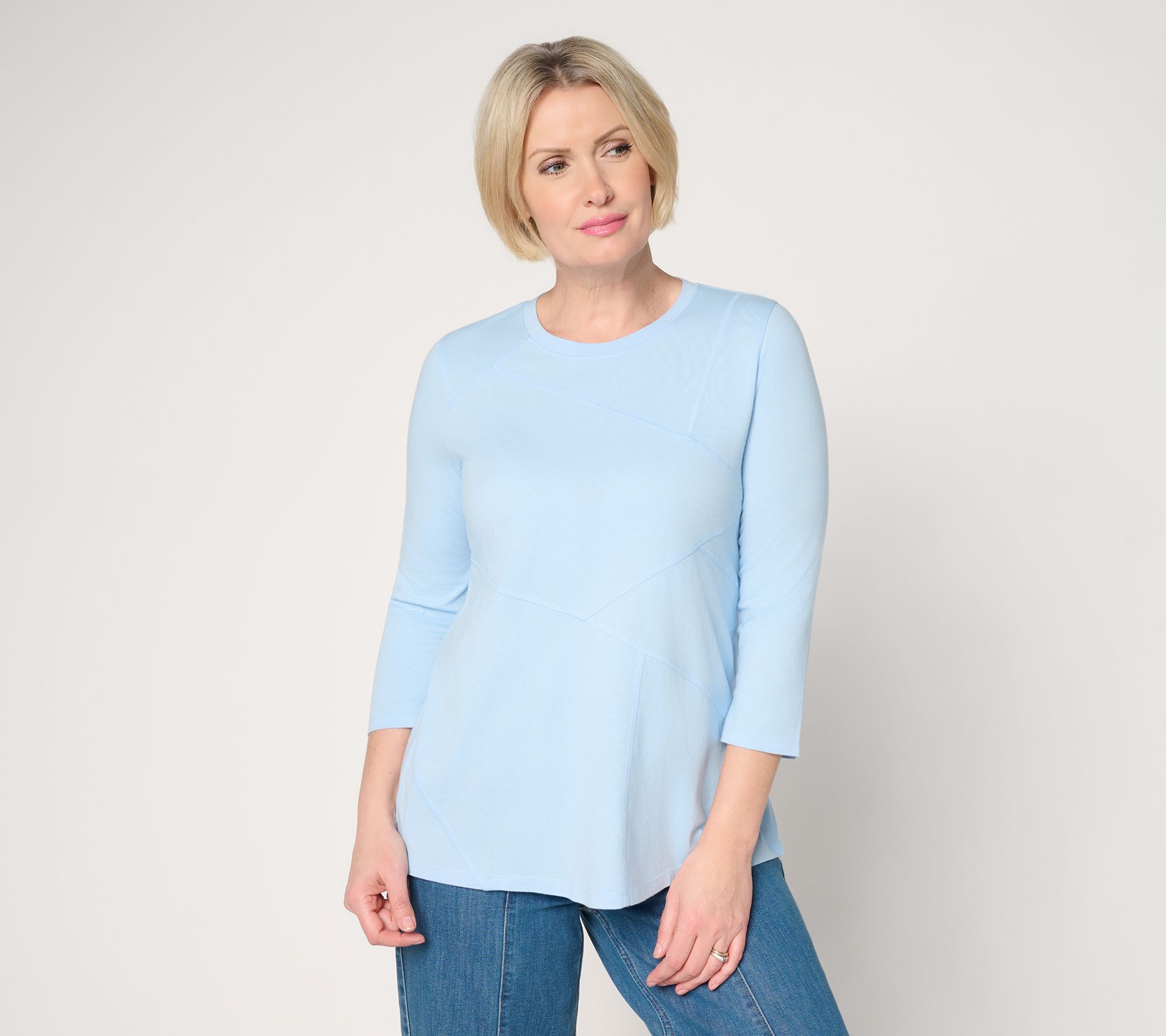 LOGO by Lori Goldstein 3/4 Sleeve Patchwork Seam Top