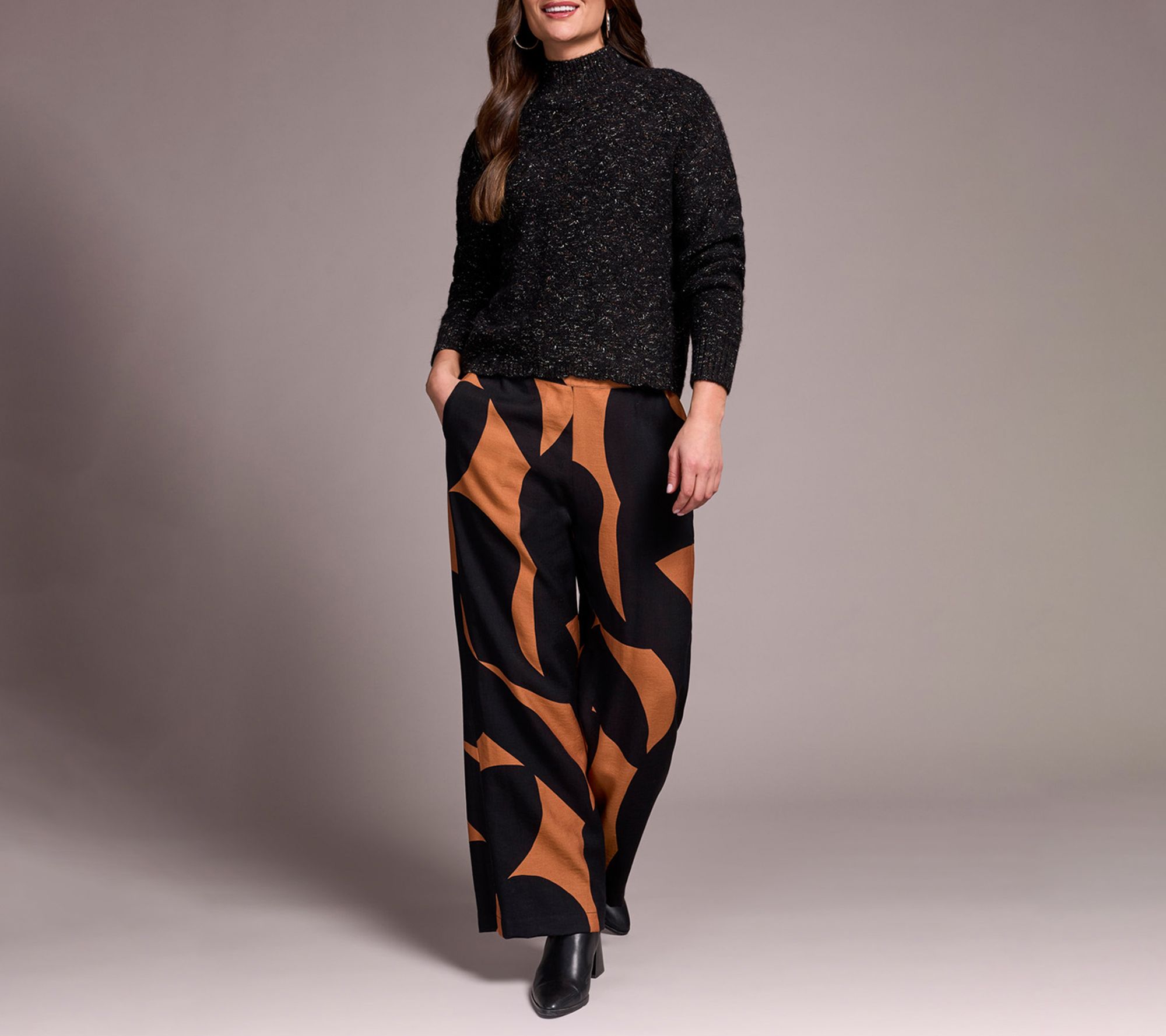 Tribal Mock Neck Drop Shoulder Sweater