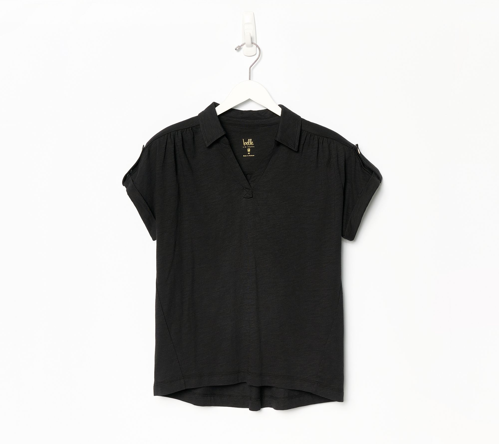  Belle by Kim Gravel Slub Knit Slay the Vacay Tab Sleeve Top