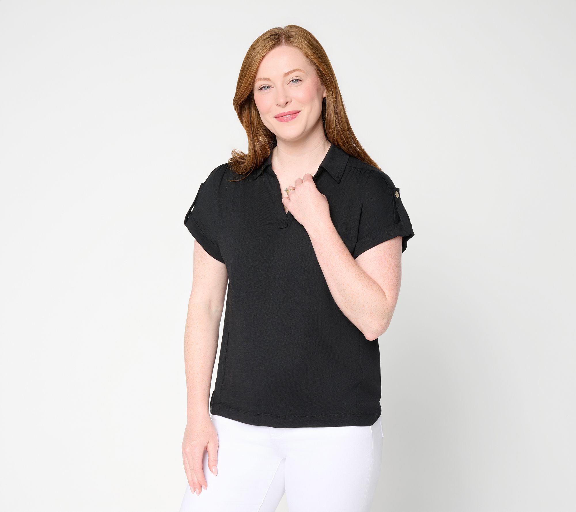 Belle by Kim Gravel Slub Knit Slay the Vacay Tab Sleeve Top
