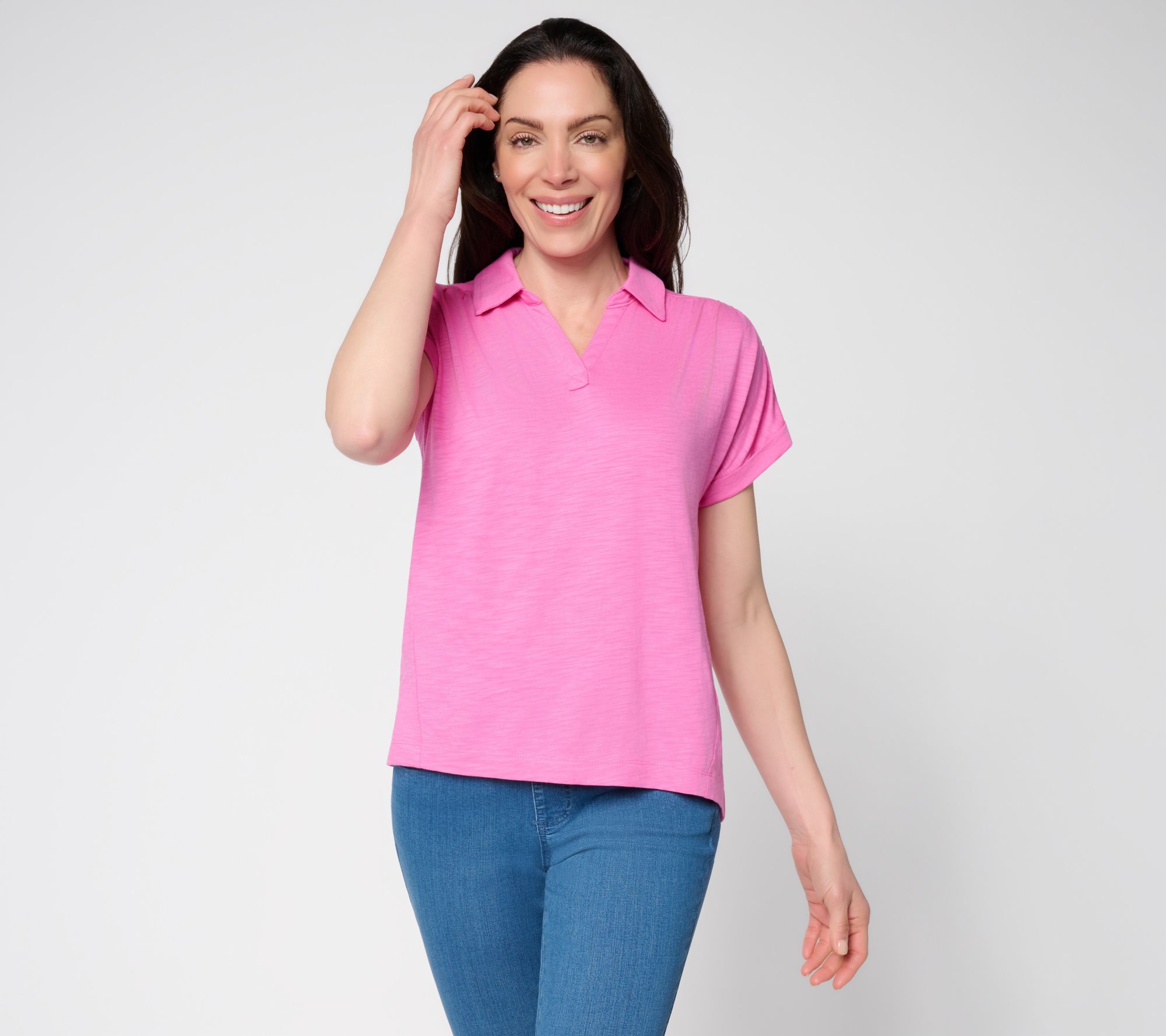 Belle by Kim Gravel Slub Knit Slay the Vacay Tab Sleeve Top