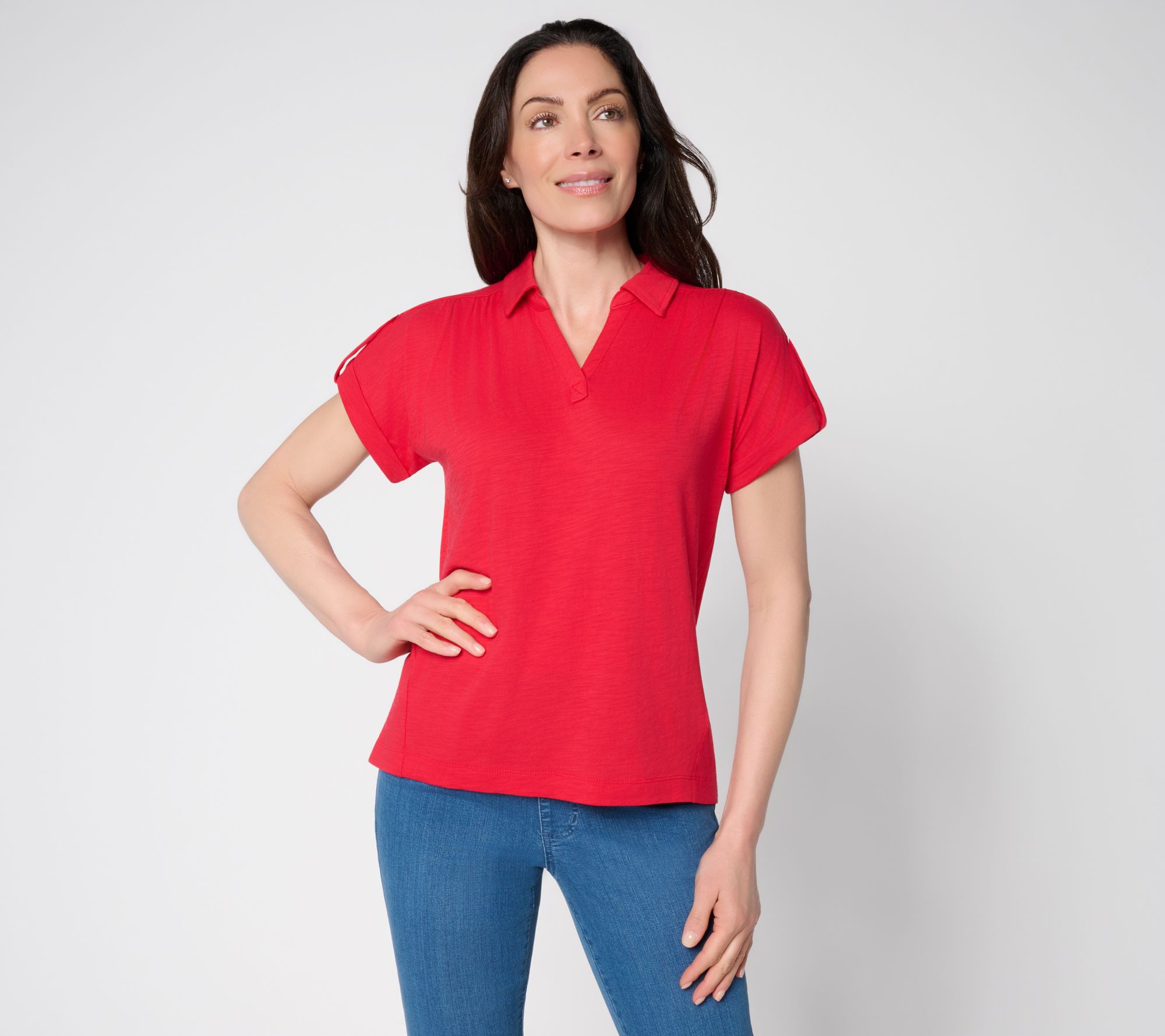 Belle by Kim Gravel Slub Knit Slay the Vacay Tab Sleeve Top