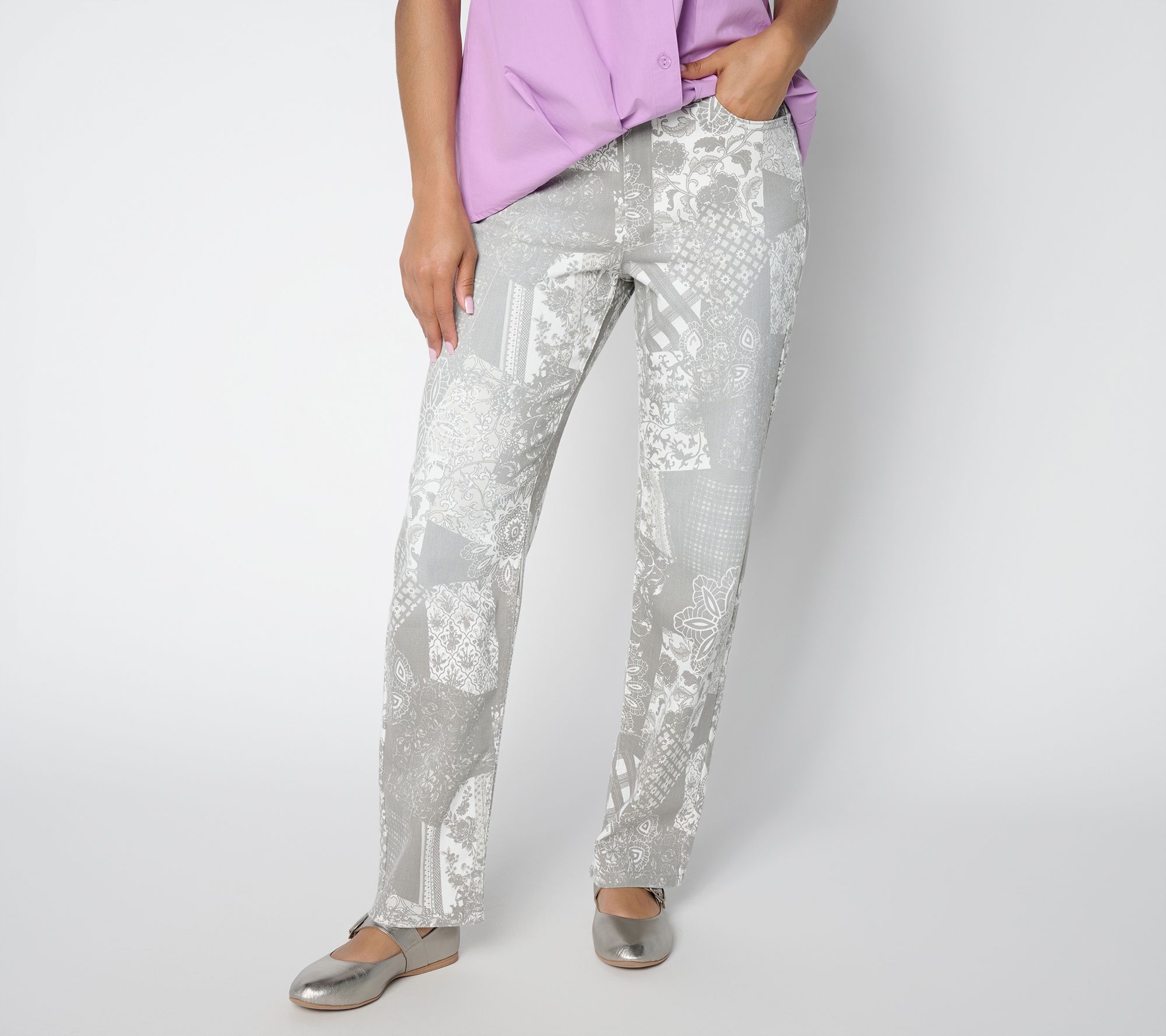 LOGO by Lori Goldstein Regular PD Straight Leg Printed Jeans