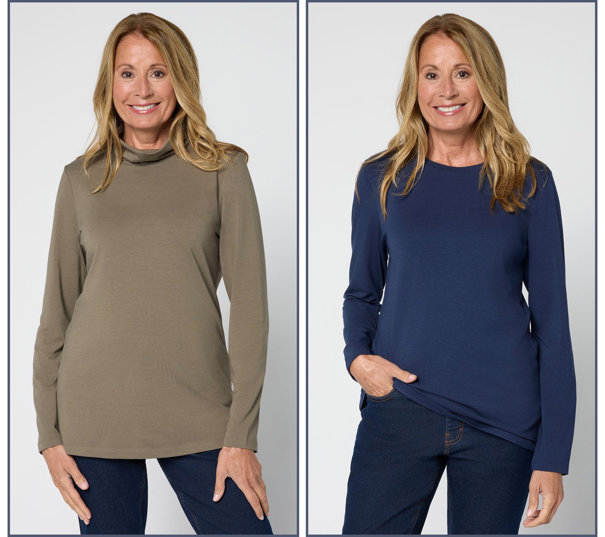 "As Is" Denim & Co. Essentials So Soft Jersey Variety 2-Pack Long Slv Tops