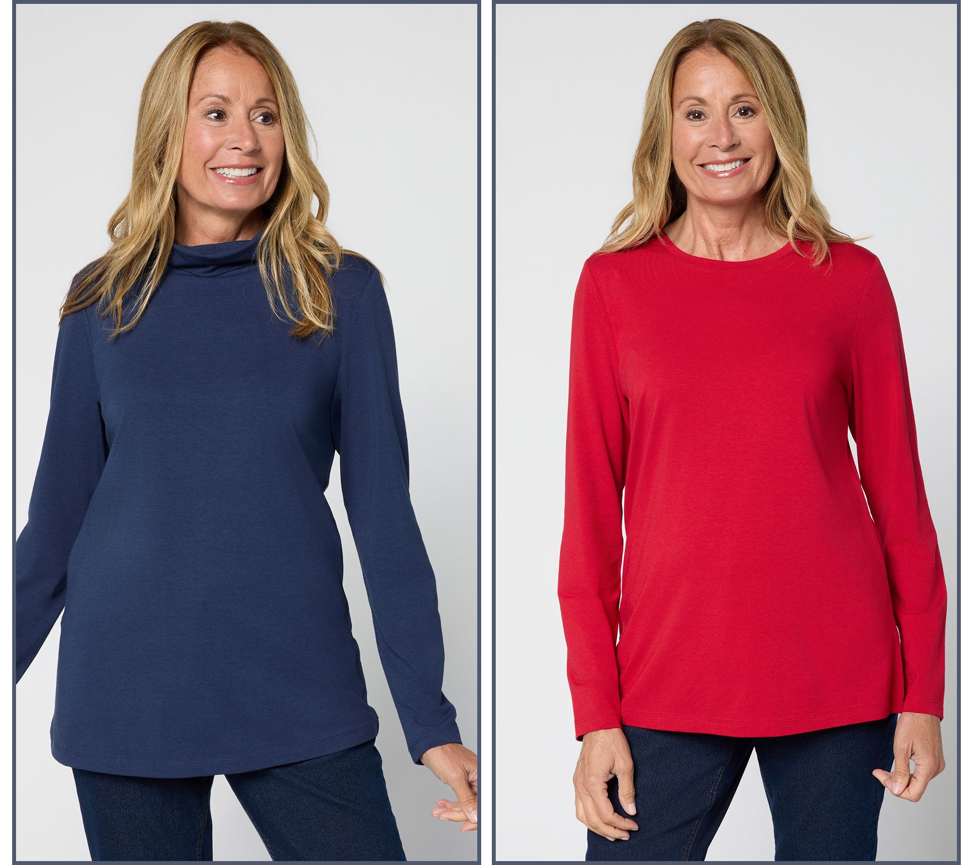 "As Is" Denim & Co. Essentials So Soft Jersey Variety 2-Pack Long Slv Tops