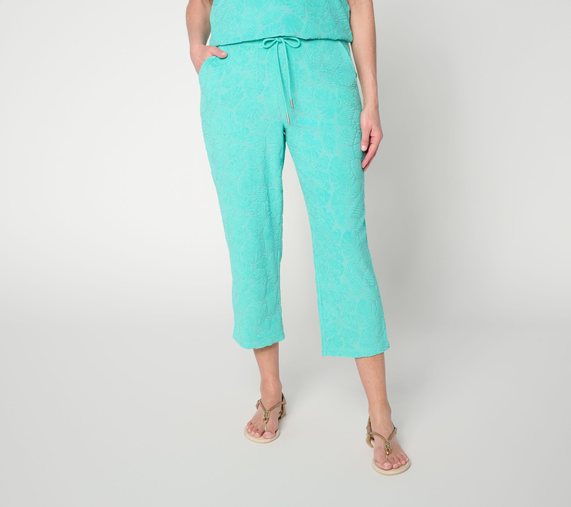 Denim & Co. Beach Petite Towel Terry Crop Pants