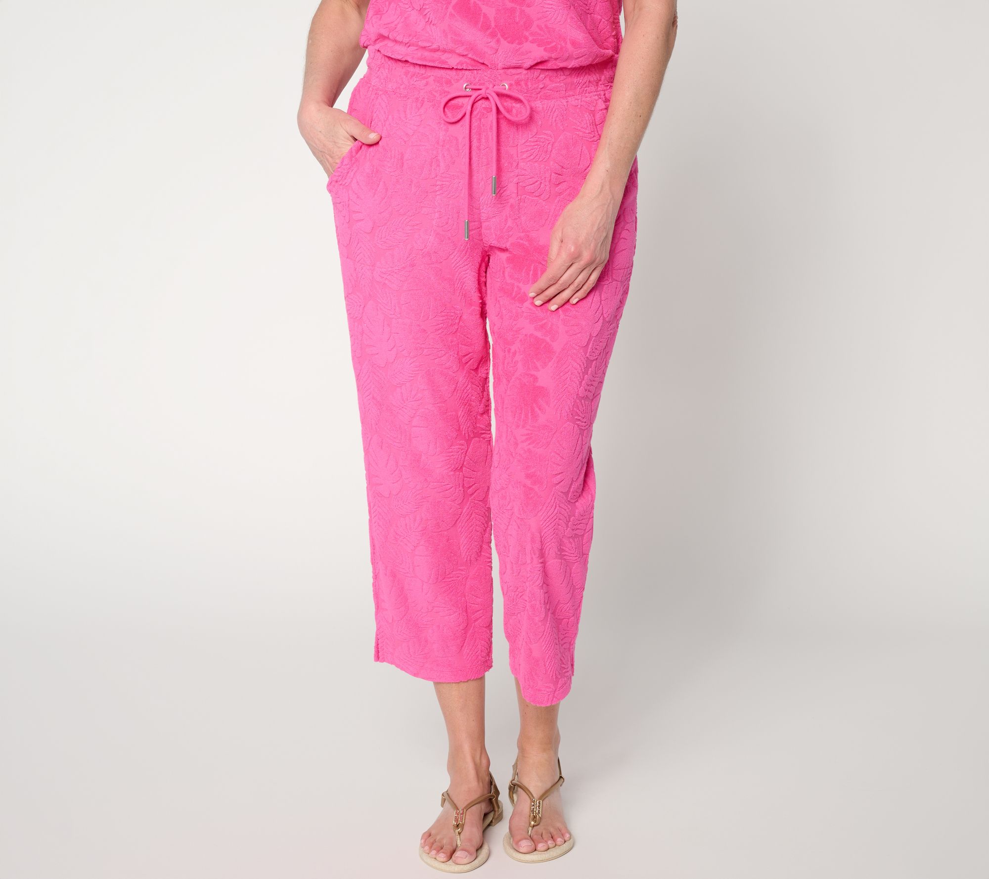 Denim & Co. Beach Petite Towel Terry Crop Pants