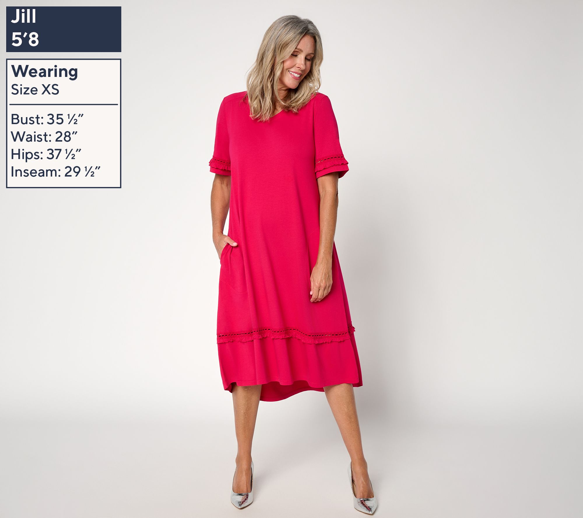 LOGO by Lori Goldstein Regular Knit V-Neck Midi Dress - QVC.com