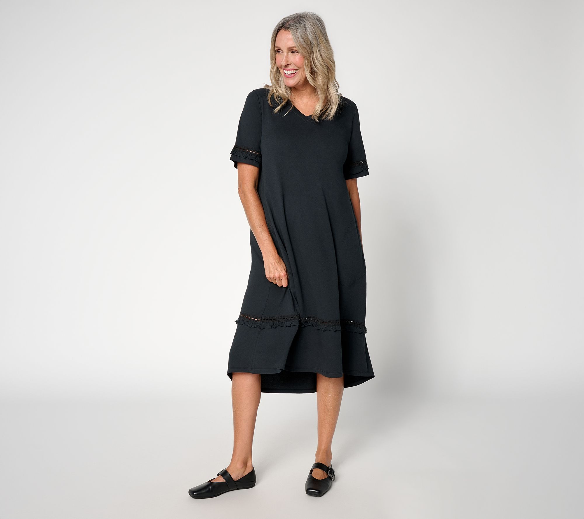 LOGO by Lori Goldstein Regular Knit V-Neck Midi Dress