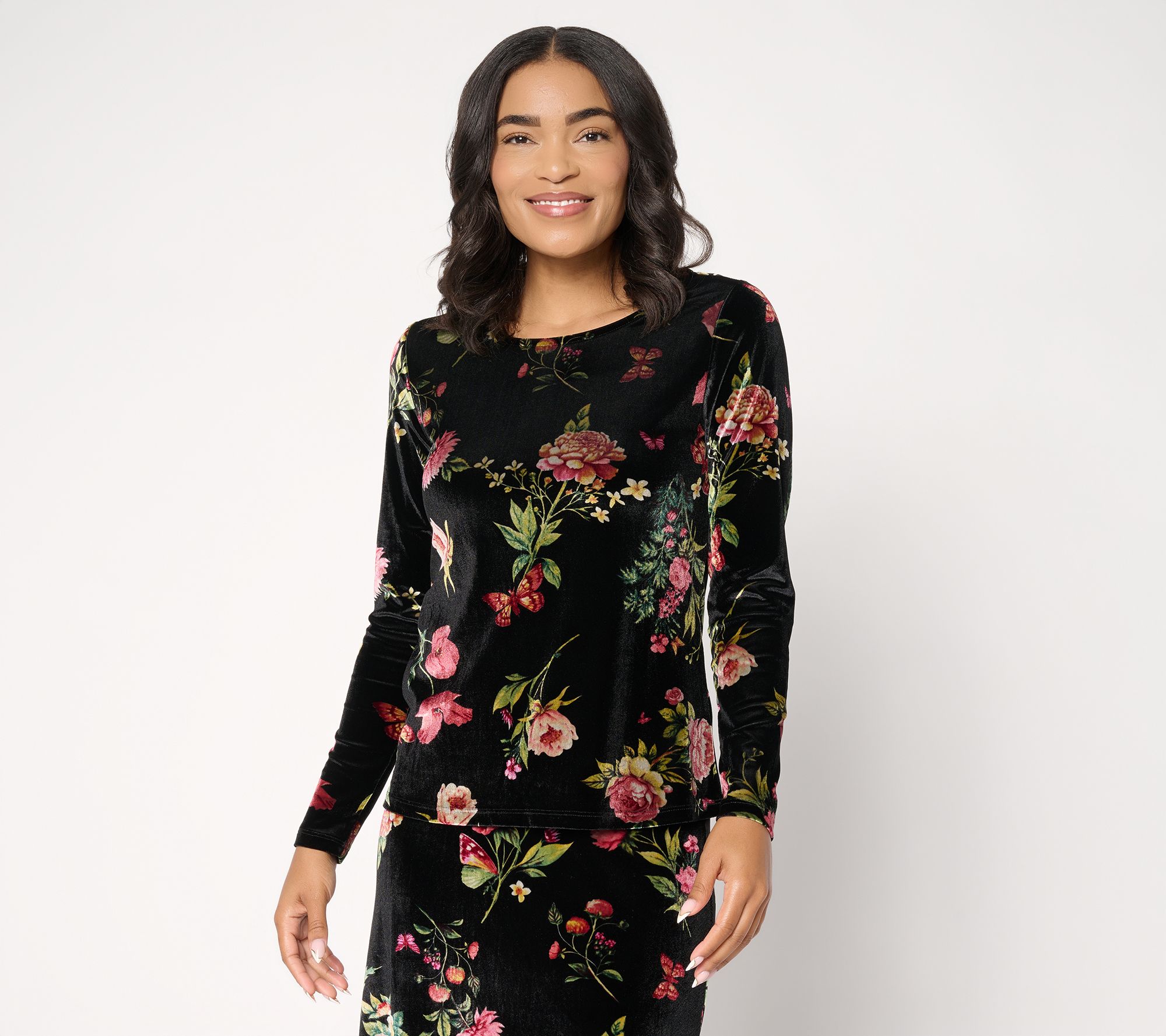 "As Is" Women with Control Printed Velvet Ballet Neck Top