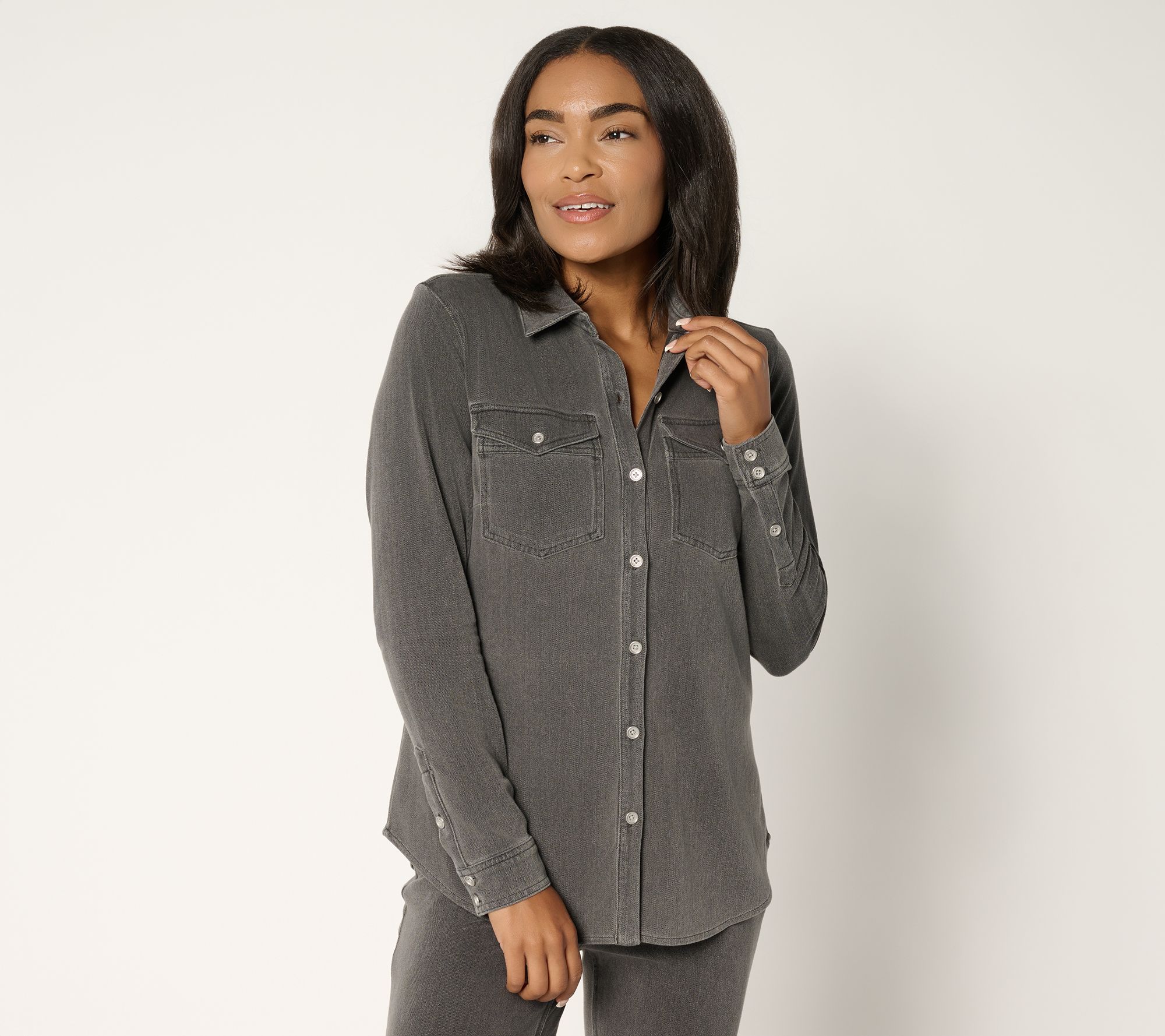 "As Is" Susan Graver Cool Touch Denim Button Front Shirt