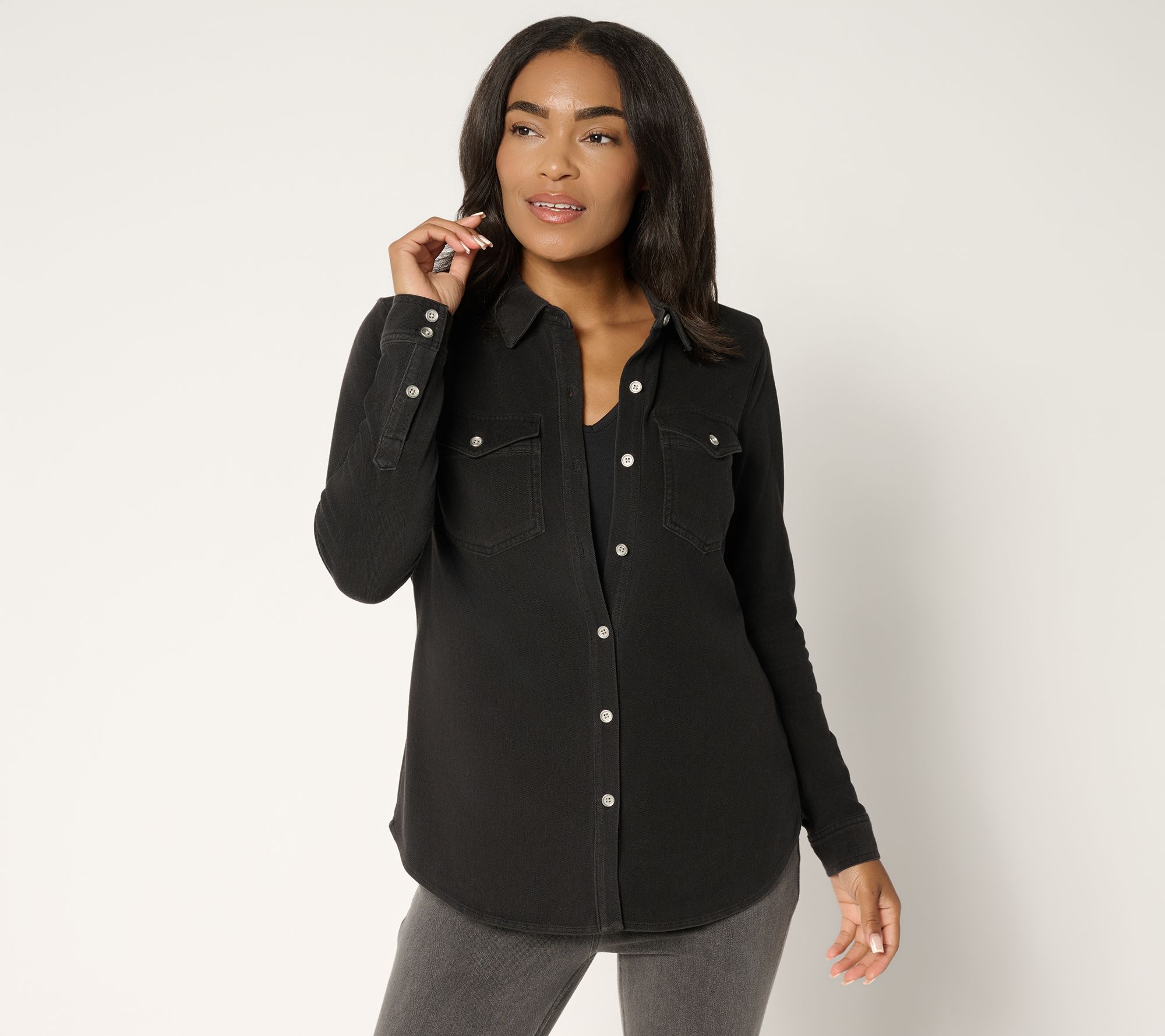 "As Is" Susan Graver Cool Touch Denim Button Front Shirt