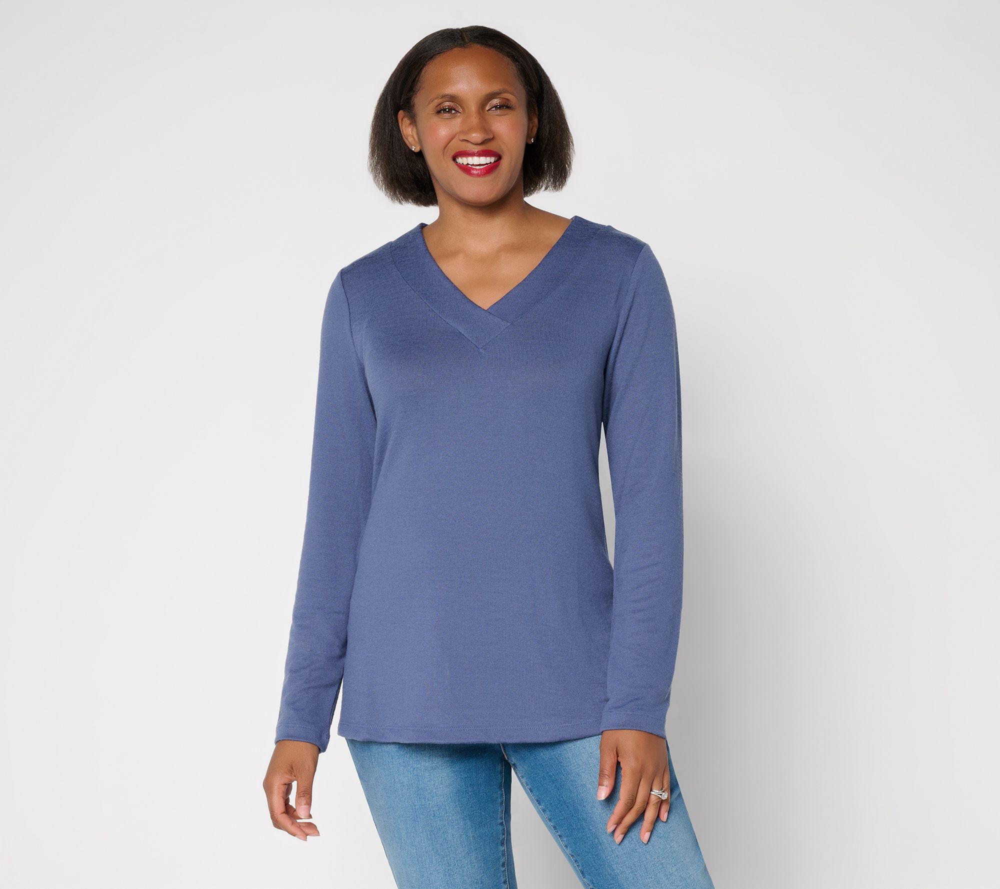 Denim & Co. Heavenly Jersey Long Sleeve Crossover V-Neck Top