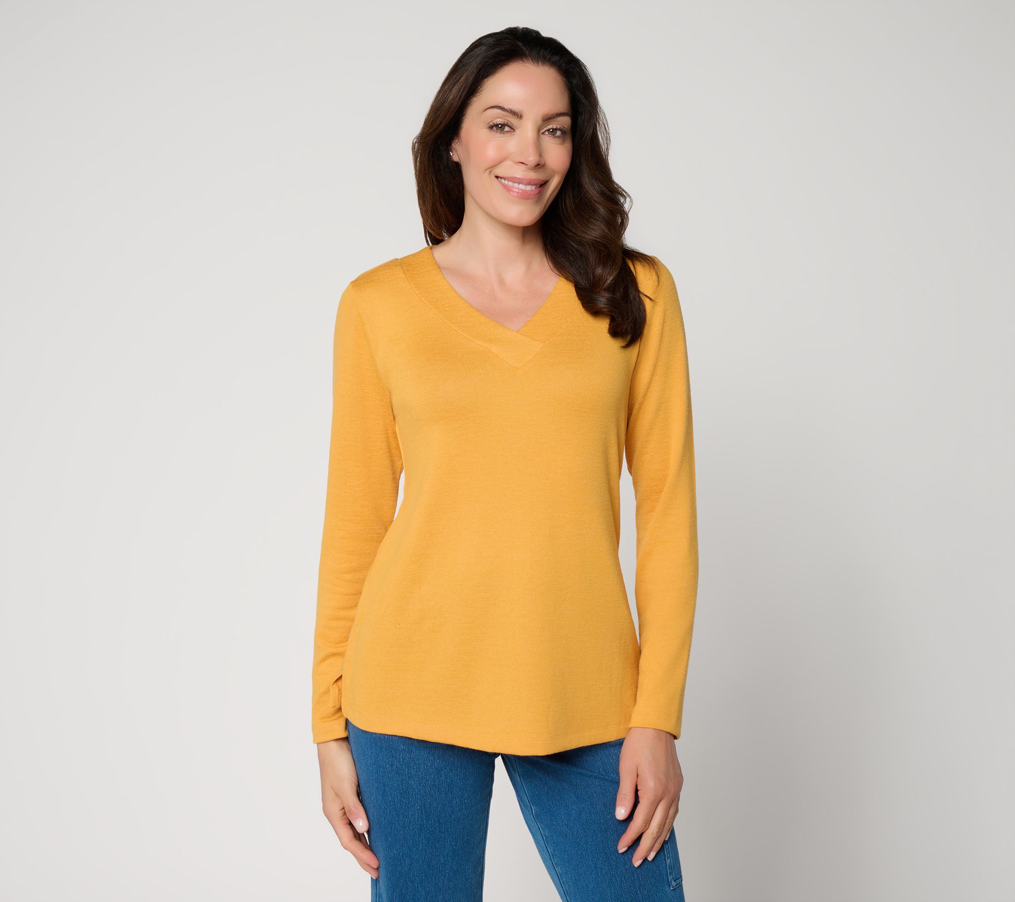 Denim & Co. Heavenly Jersey Long Sleeve Crossover V-Neck Top