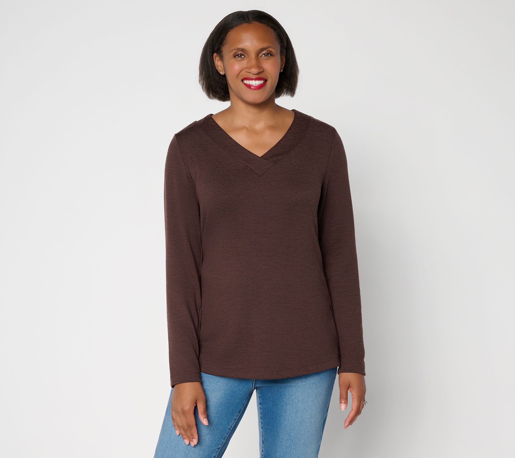 Denim & Co. Heavenly Jersey Long Sleeve Crossover V-Neck Top