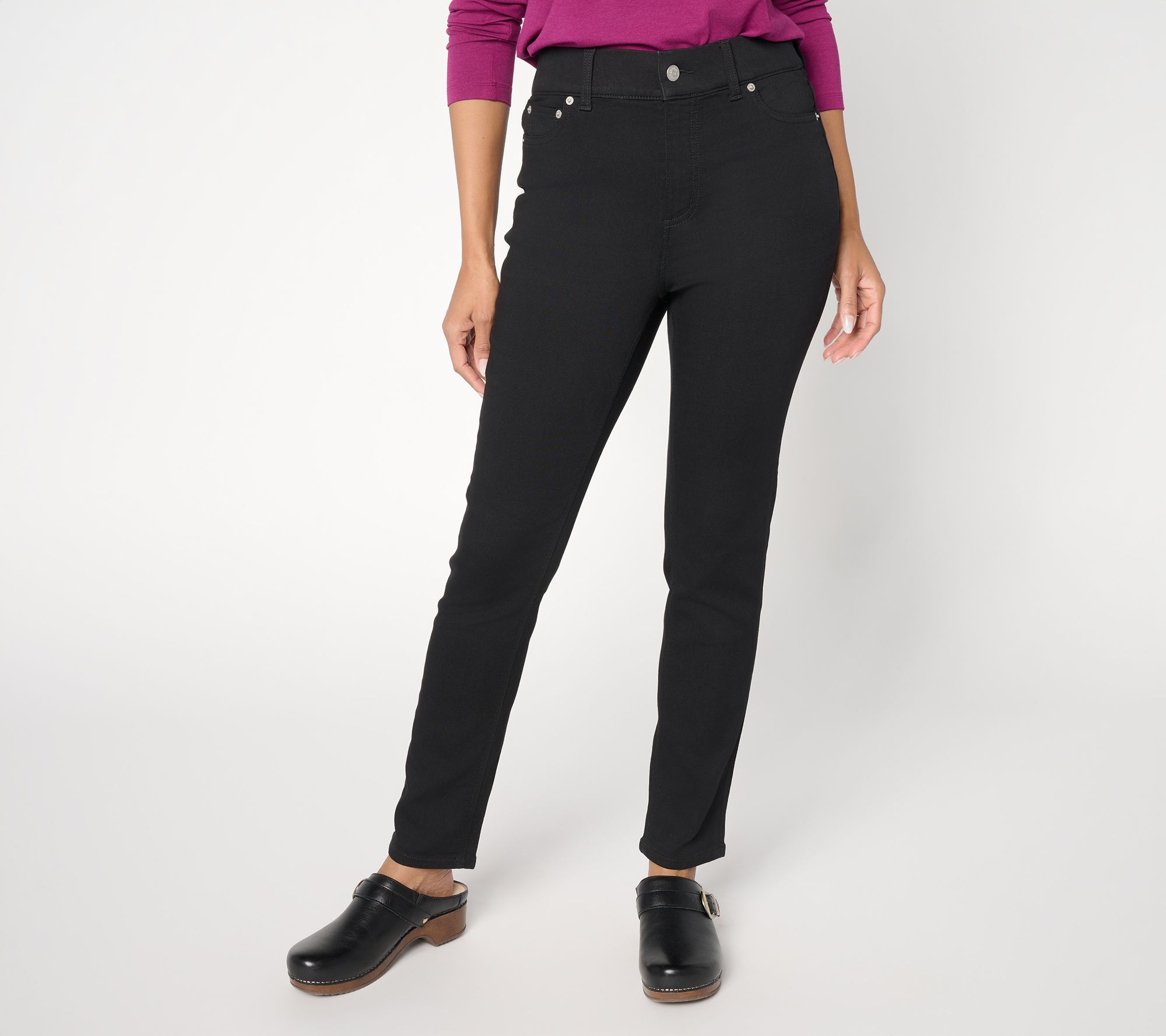 "As Is" Denim & Co. Reg Comfy Knit Slim Straight 5-Pkt Pants
