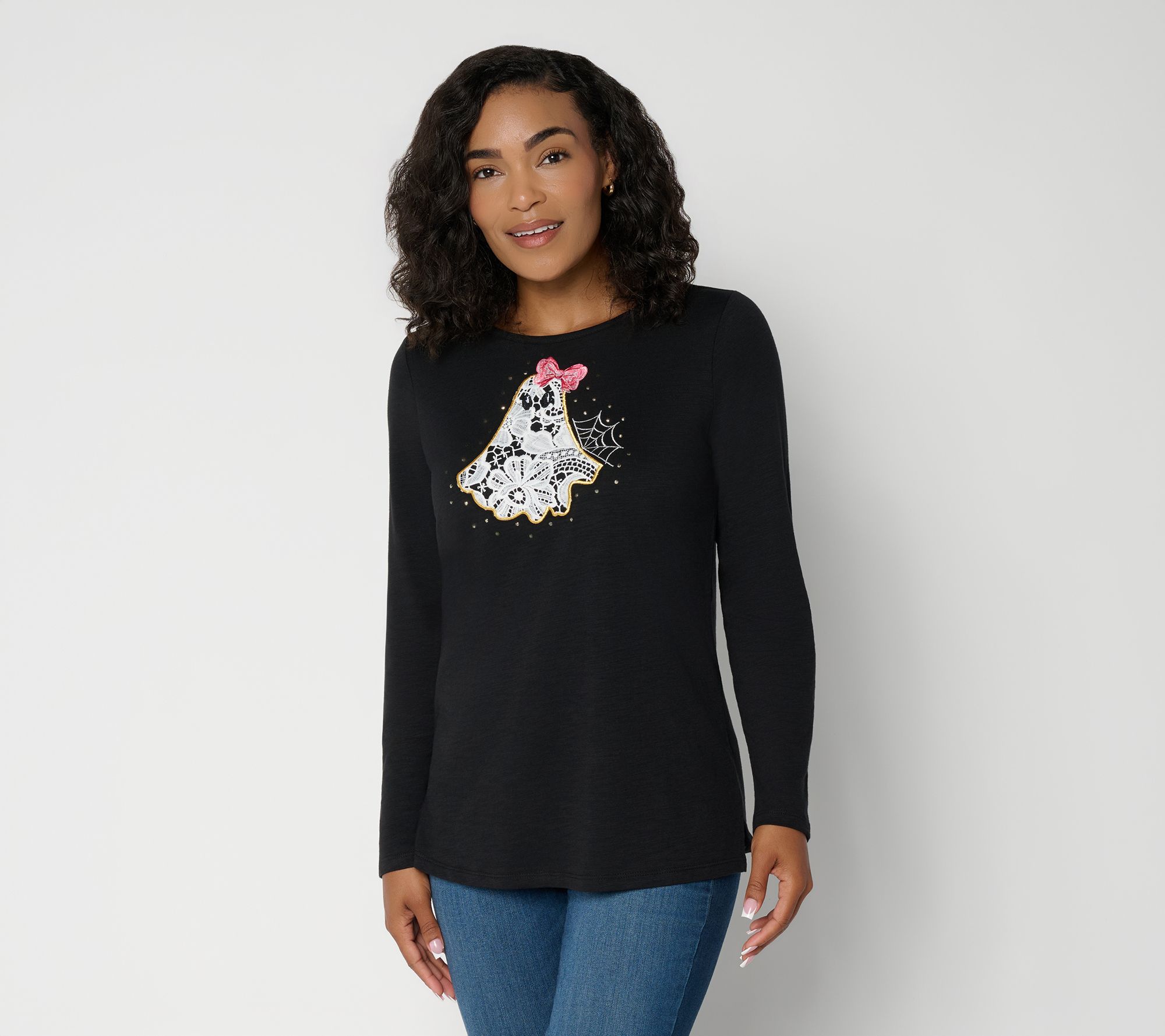 Quacker Factory Lacey Halloween Applique Long Sleeve Top