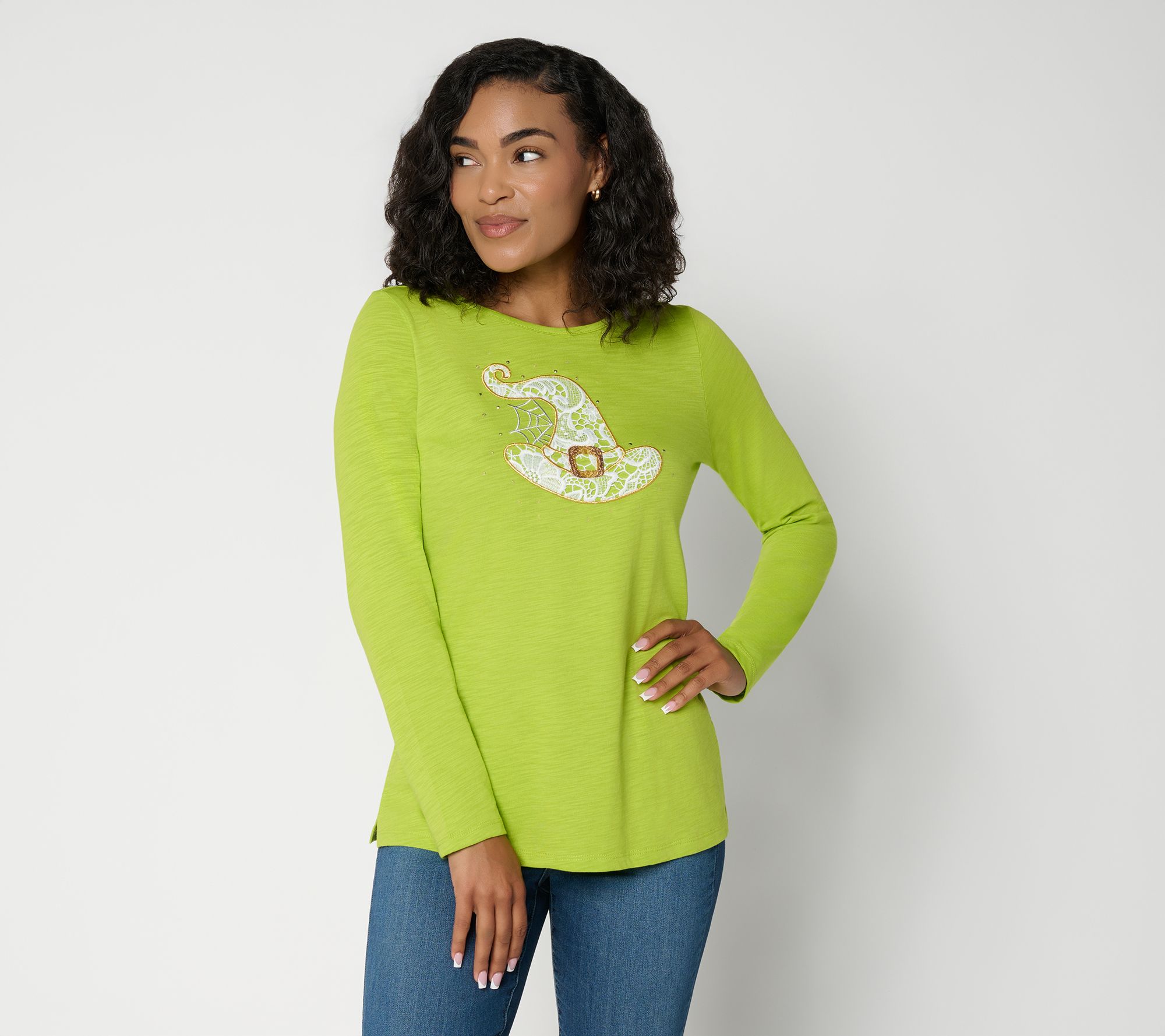 Quacker Factory Lacey Halloween Applique Long Sleeve Top