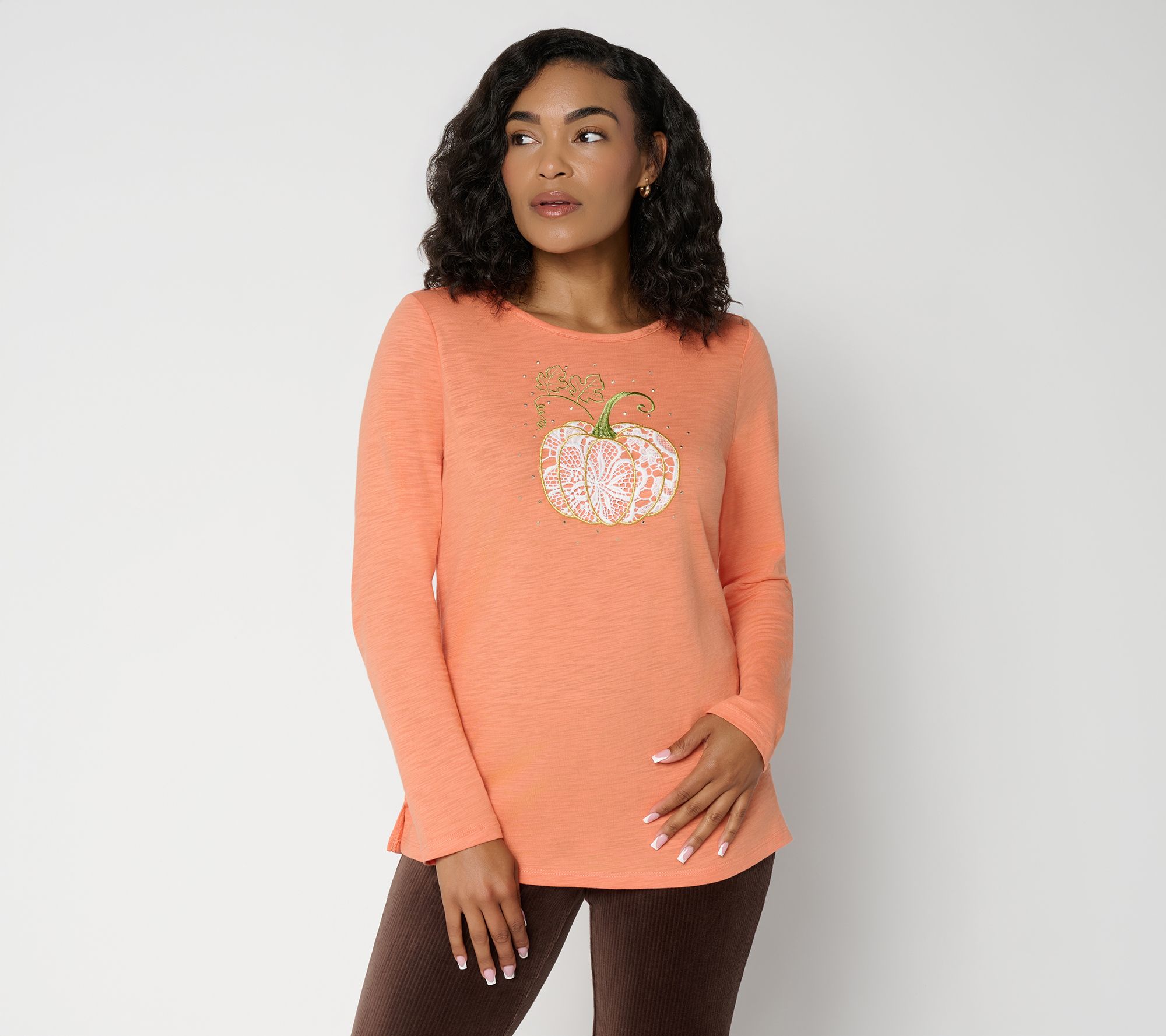 Quacker Factory Lacey Halloween Applique Long Sleeve Top