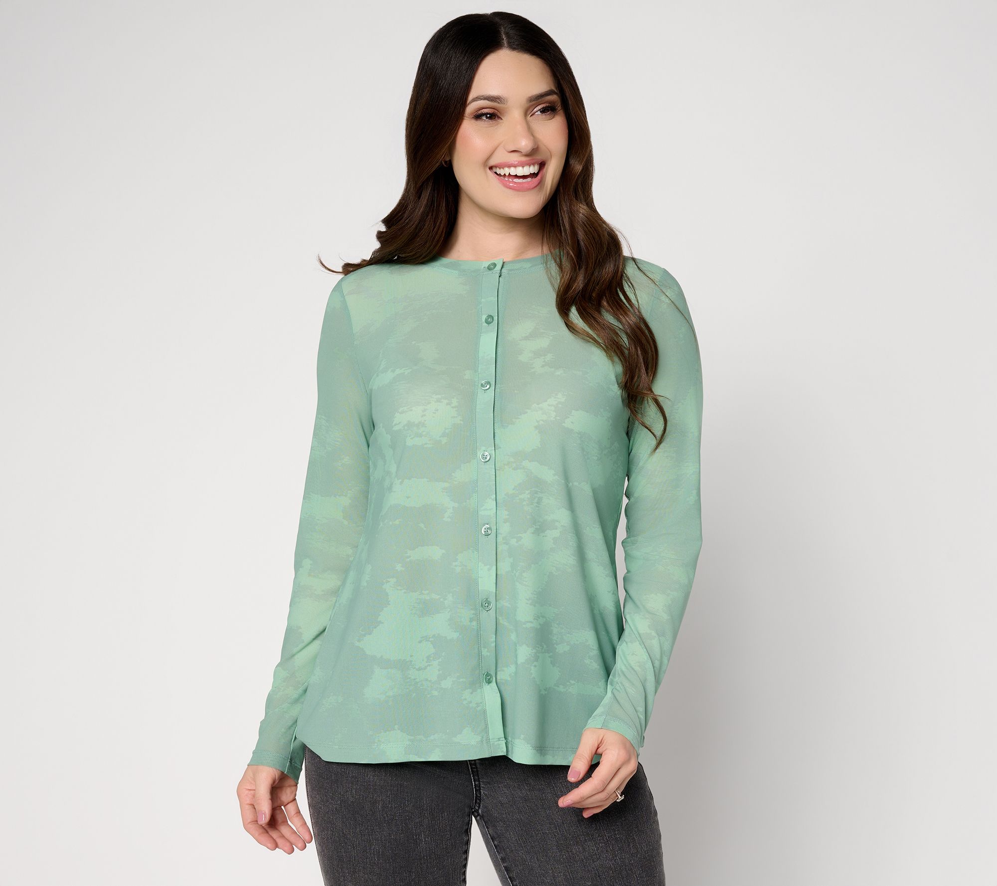 "As Is" LOGO by Lori Goldstein Printed Mesh Cardigan