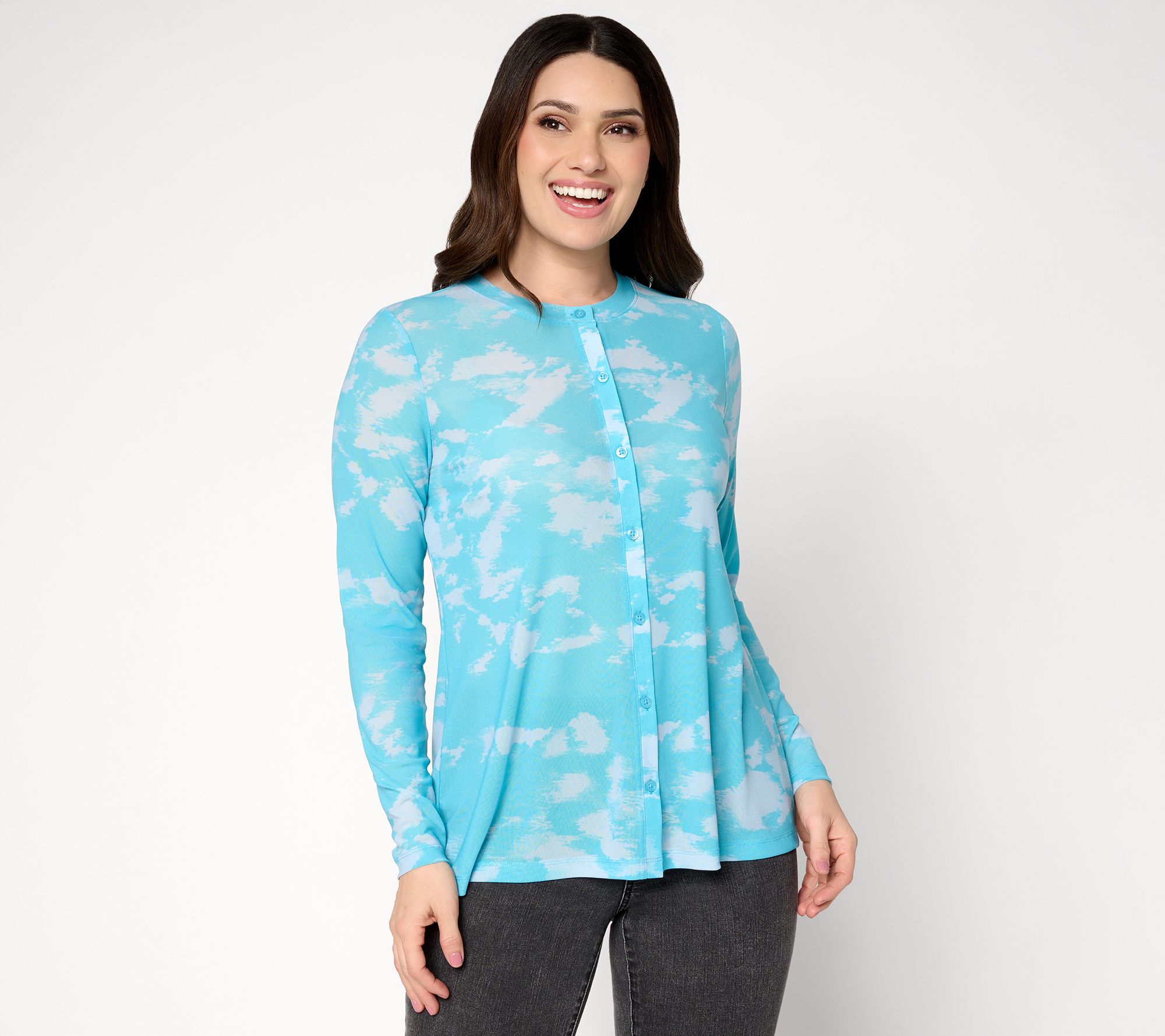 "As Is" LOGO by Lori Goldstein Printed Mesh Cardigan