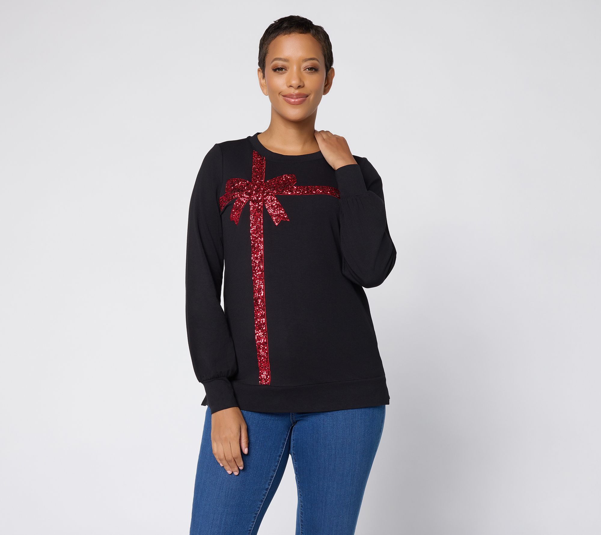 Jingle Belles by Kim Gravel TripleLuxe Knit Sequin Bow Top