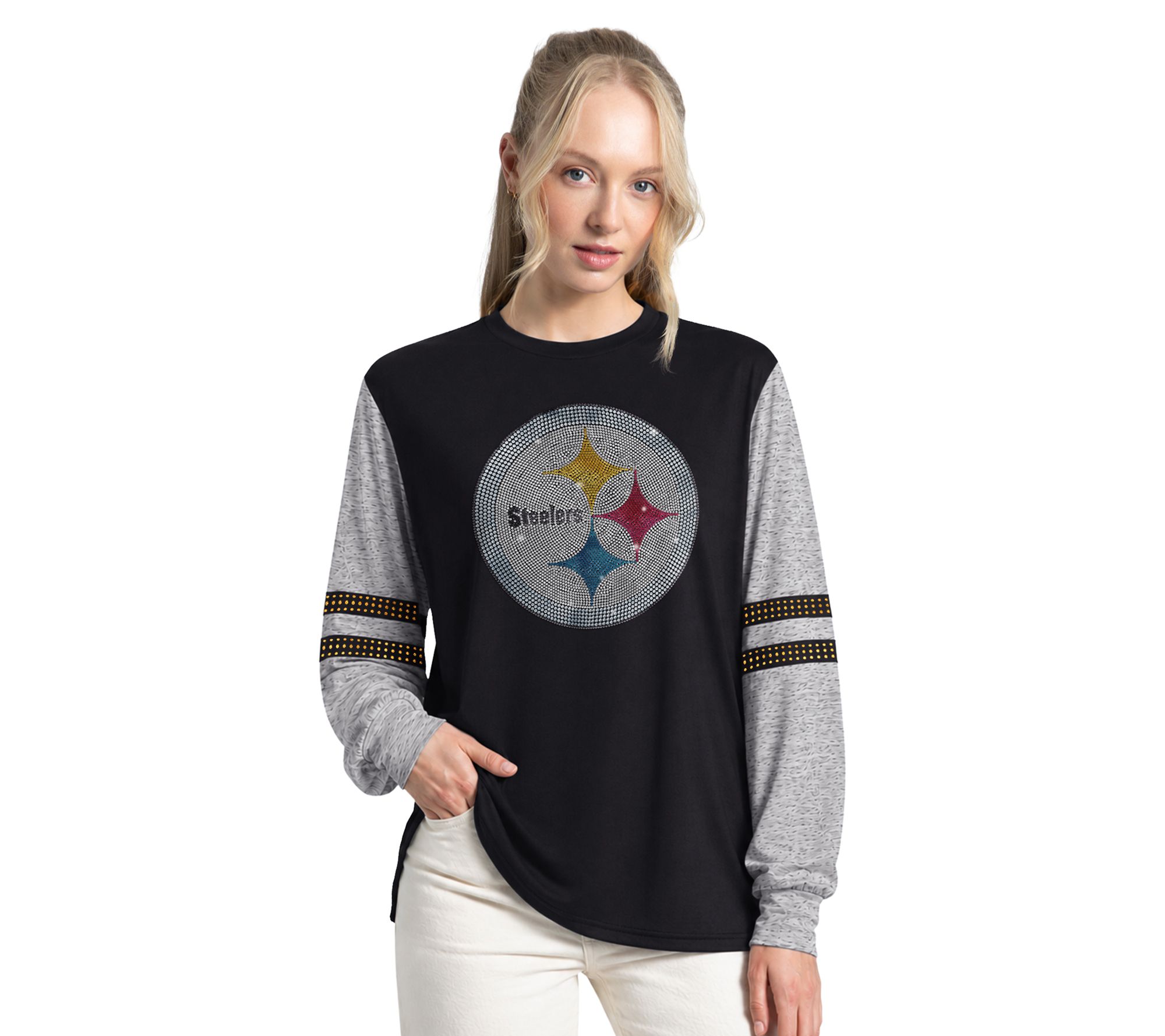 NFL Officially Licensed Women's Rhinestone Long Sleeve T-Shirt