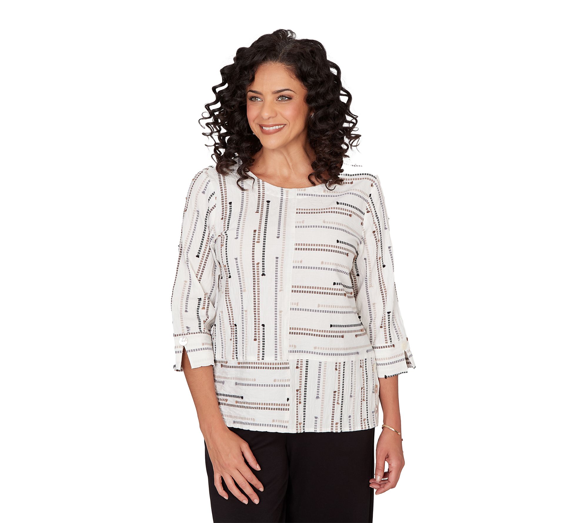 Alfred Dunner Petite Spliced Jacquard Stripe Top