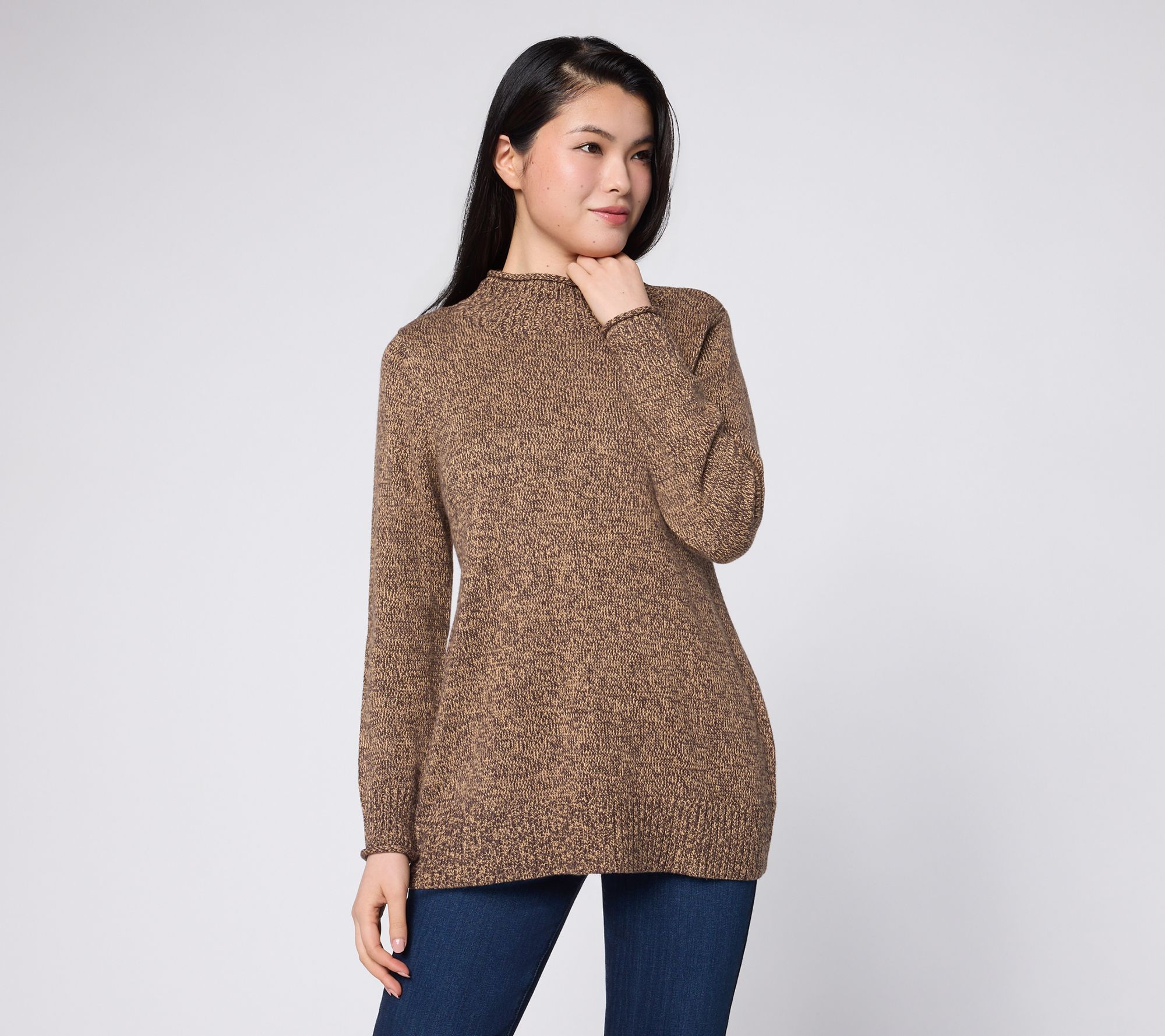 Joan Rivers Marled Roll Mock Neck Sweater