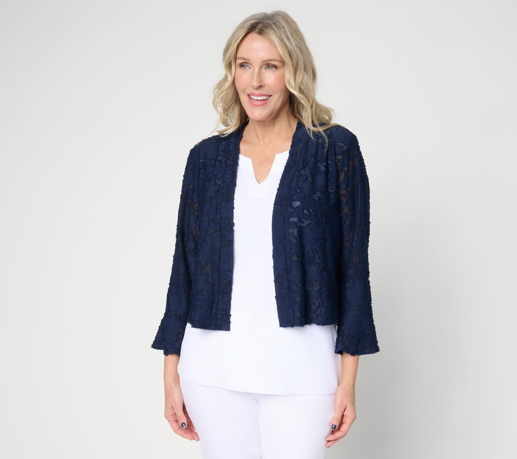 "As Is" Susan Graver Burnout Knit Shrug with Bell Sleeve Cuff