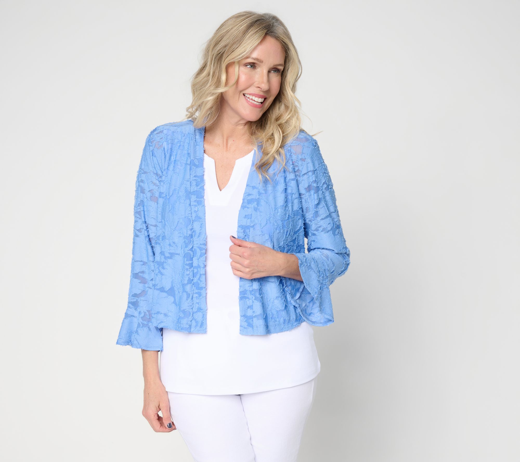 "As Is" Susan Graver Burnout Knit Shrug with Bell Sleeve Cuff