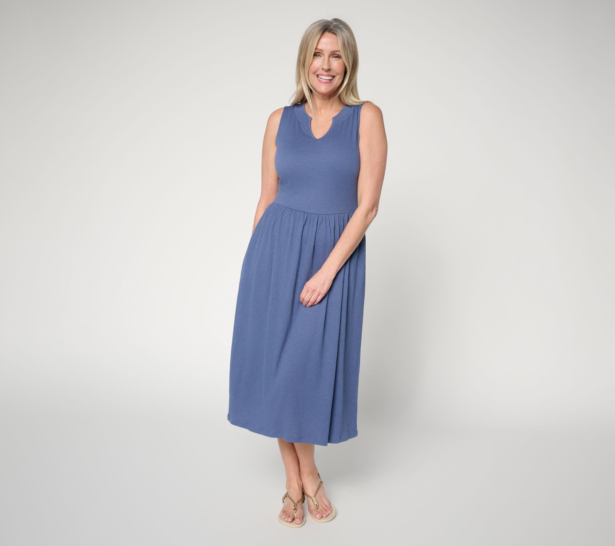 "As Is" Denim & Co. Beach Pet Knit Gauze Sleeveless Midi Dress