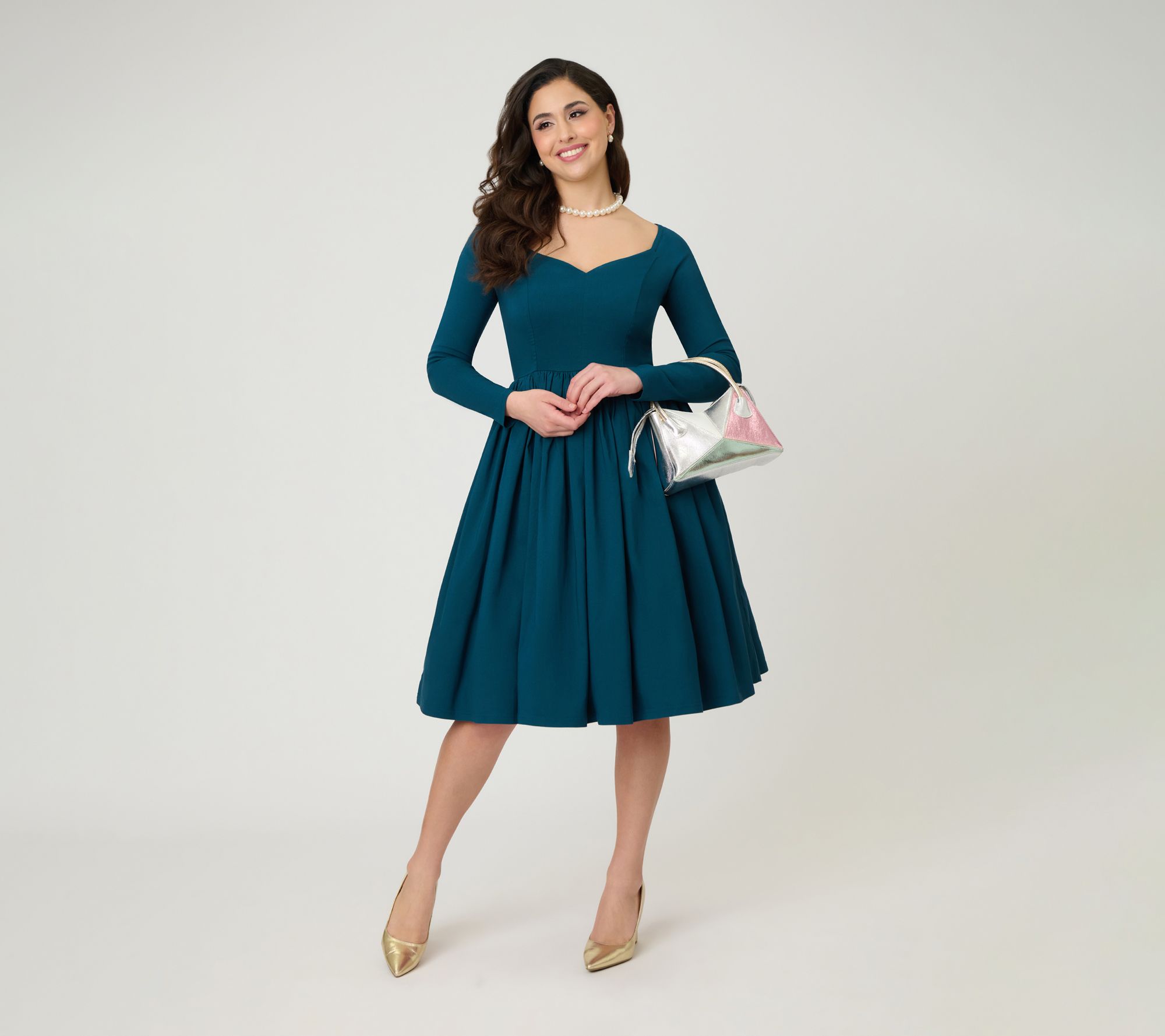 Unique Vintage 1950s Teal Sweetheart Swing Dress