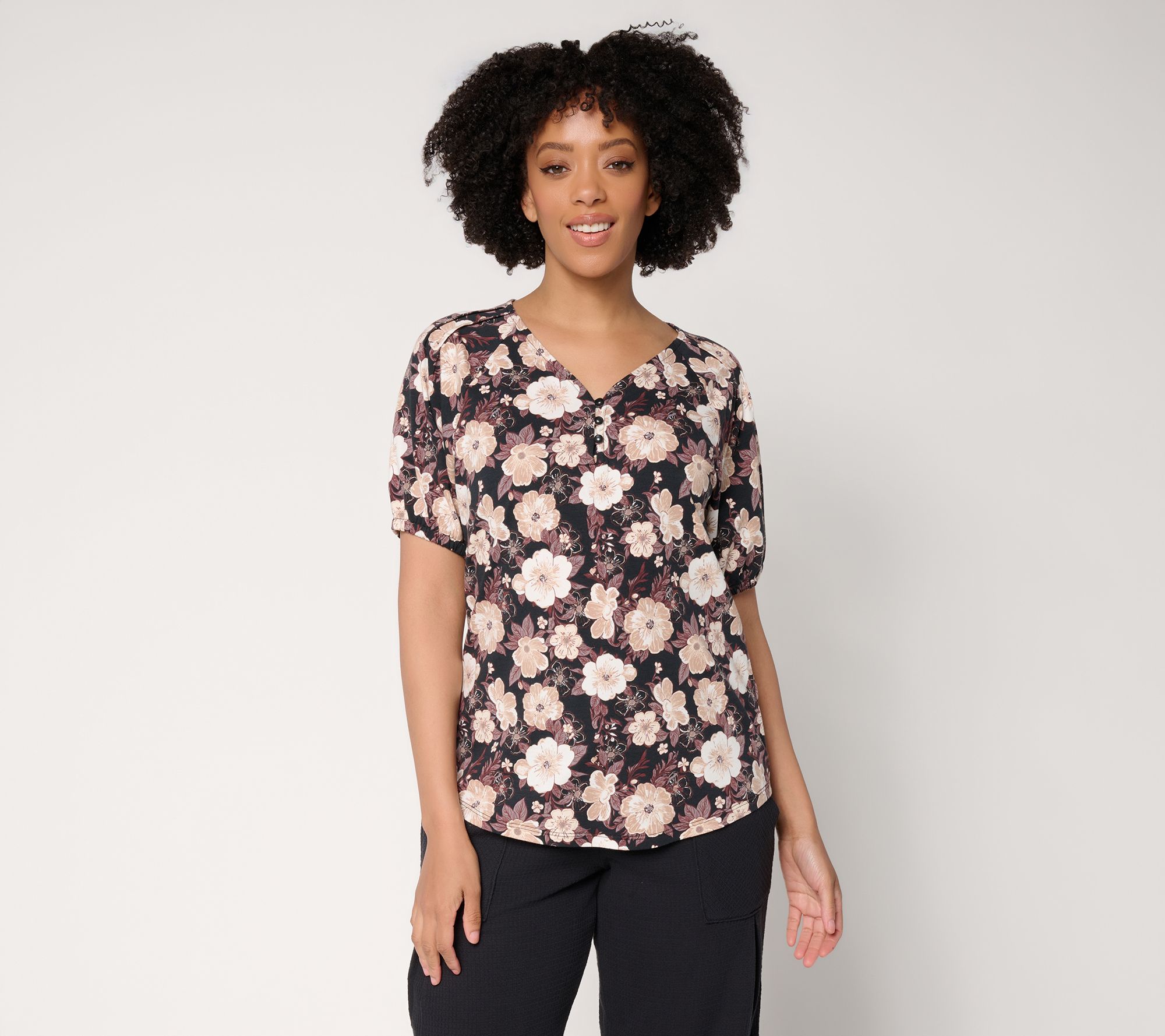"As Is" AnyBody Cozy Knit Jersey Printed Puff Sleeve Top