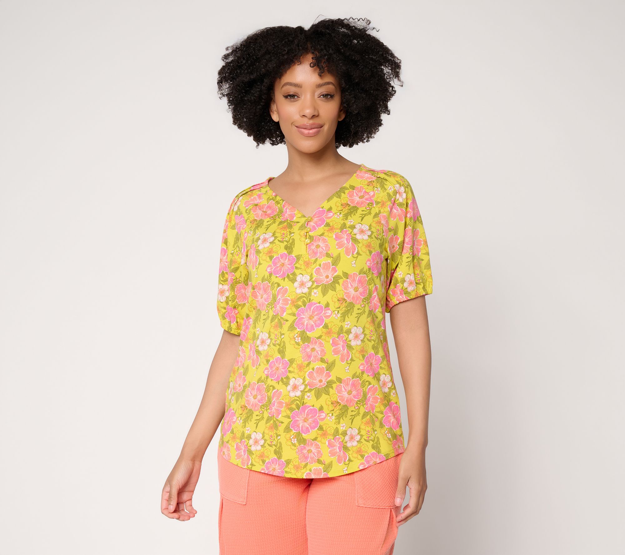 "As Is" AnyBody Cozy Knit Jersey Printed Puff Sleeve Top