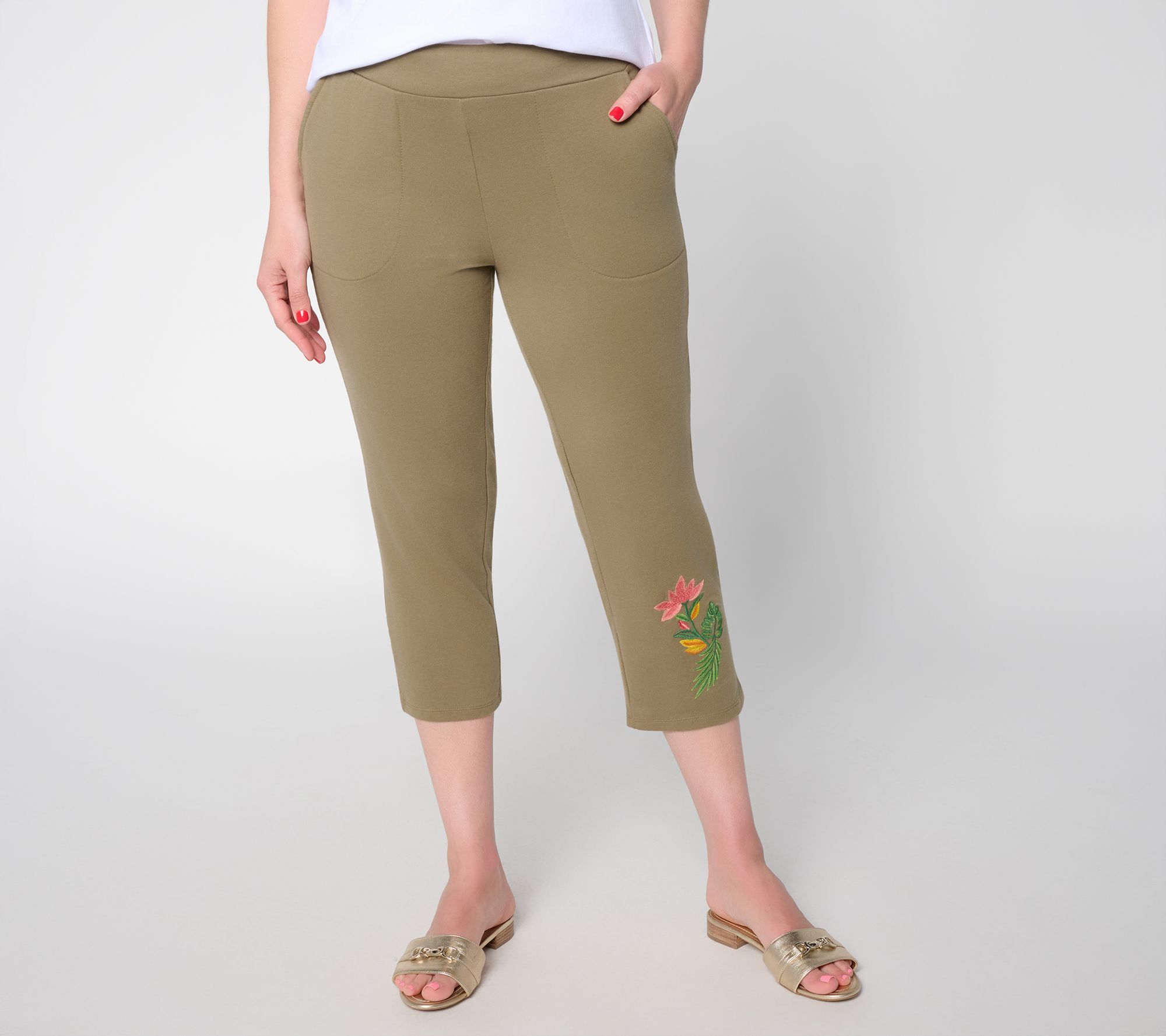 "As Is" Denim & Co. Petite French Terry Slim-Leg Crop Pants